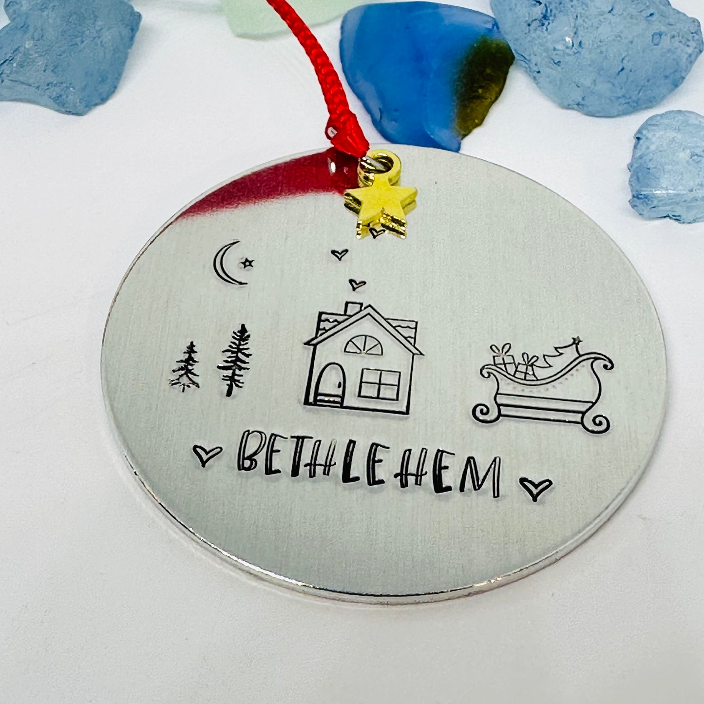 Home Town Hand Stamped Custom Ornament | Aluminum Round Ornament | Christmas Ornament | Hand Crafted Tree Decor | Holiday Decoration 2024