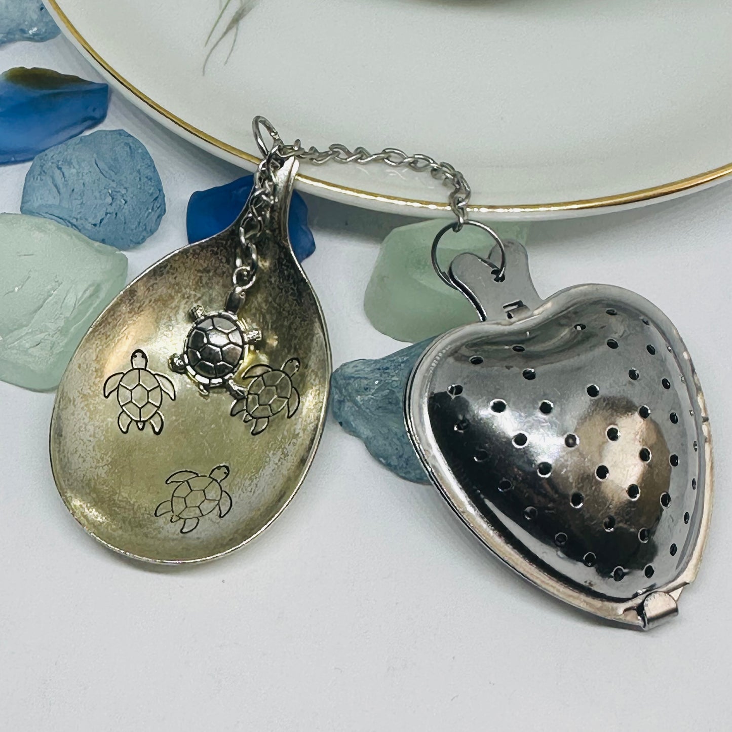 Tea Infuser with Hand Stamped Vintage Silverware Spoon Bowl