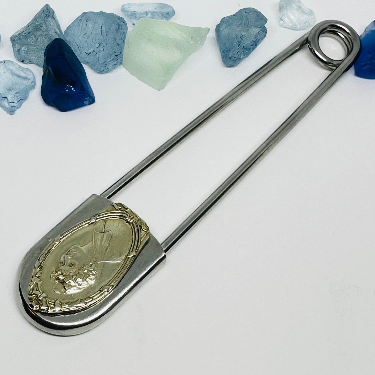 Giant Vintage Silverware Adorned Safety Pin | Key Ring | Kilt Brooch | Horse Blanket | Silver Embellishments | New Driver | Purse Belt