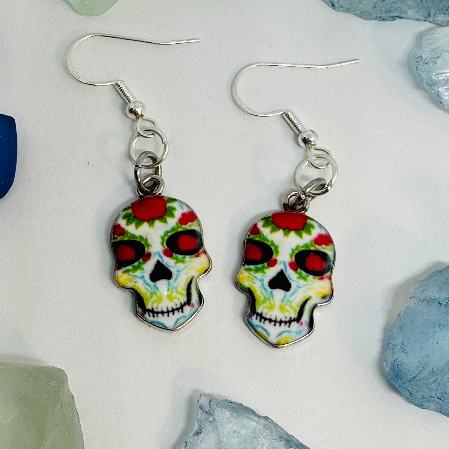 Vibrant Sugar Skull Dangle Earrings | Handcrafted Day of the Dead Inspired Jewelry