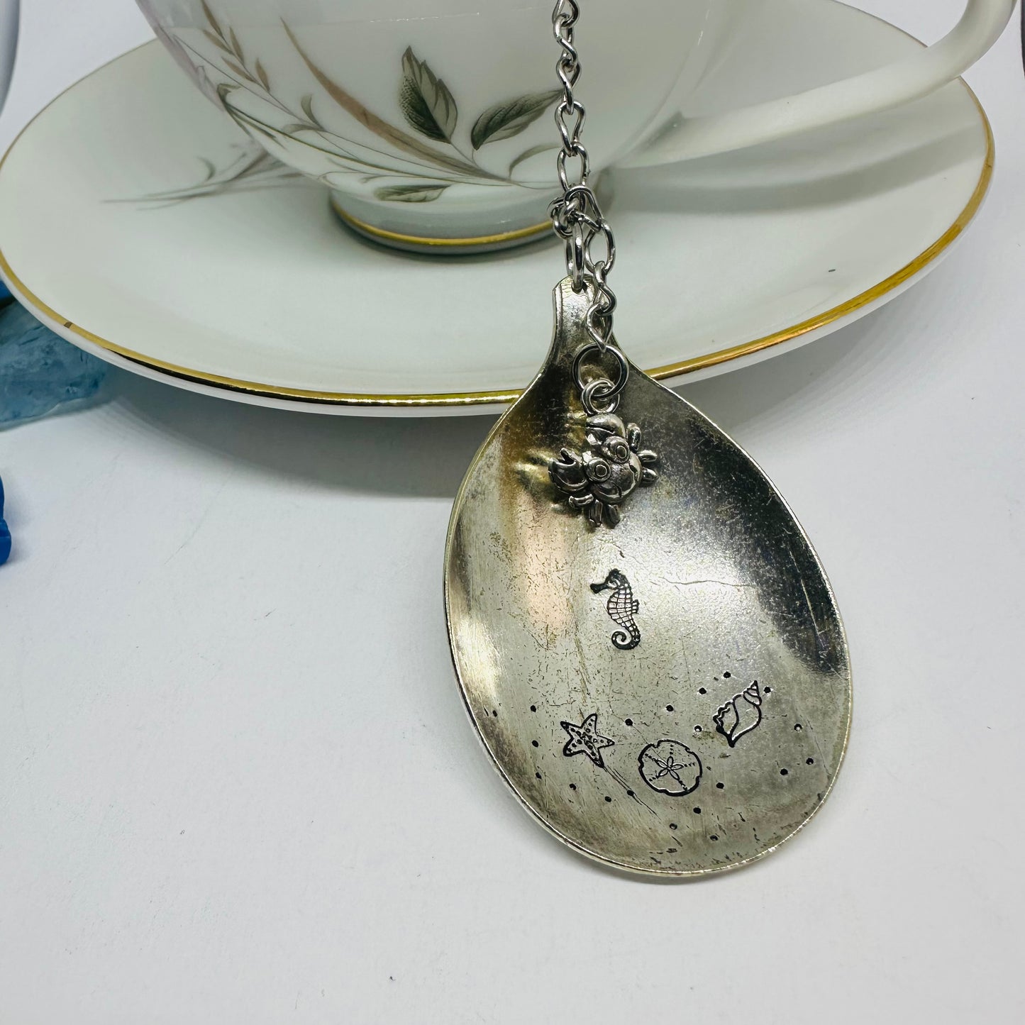 Tea Infuser with Hand Stamped Vintage Silverware Spoon Bowl