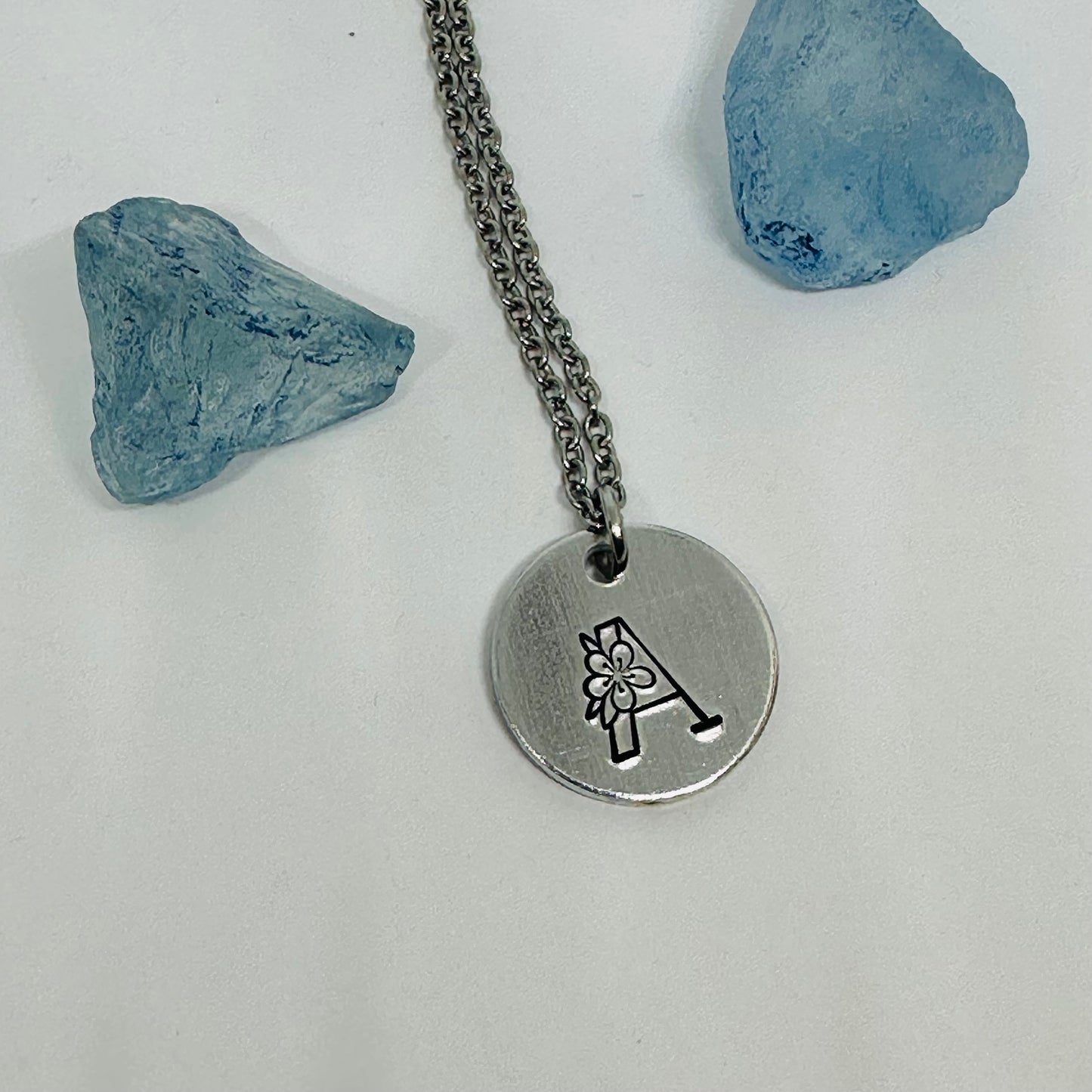 Floral Initial(s) Disc Necklace - Hand Stamped - Personalized & Elegant