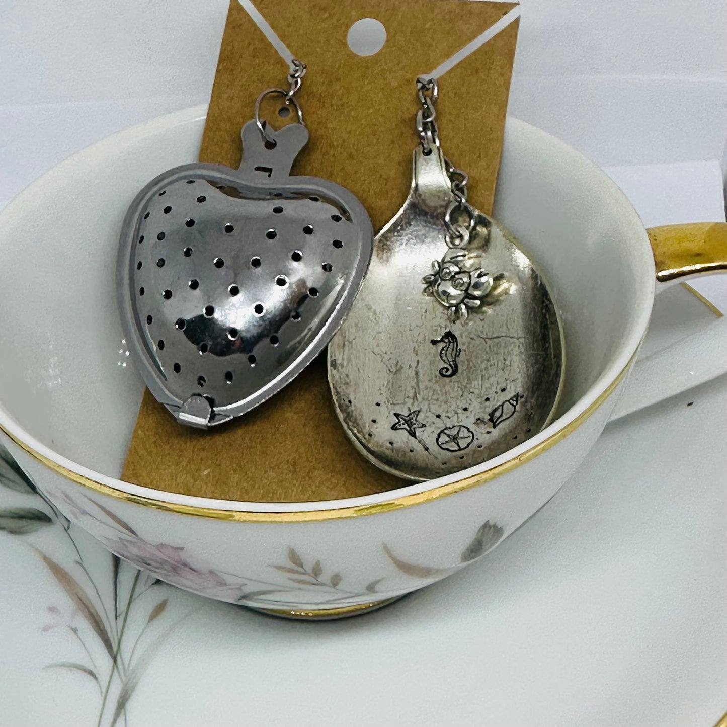 Tea Infuser with Hand Stamped Vintage Silverware Spoon Bowl