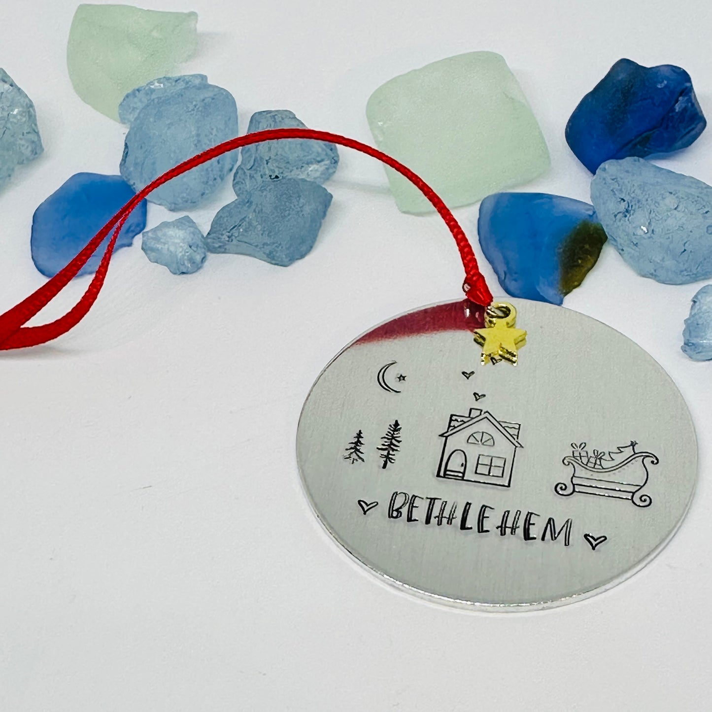 Home Town Hand Stamped Custom Ornament | Aluminum Round Ornament | Christmas Ornament | Hand Crafted Tree Decor | Holiday Decoration 2024