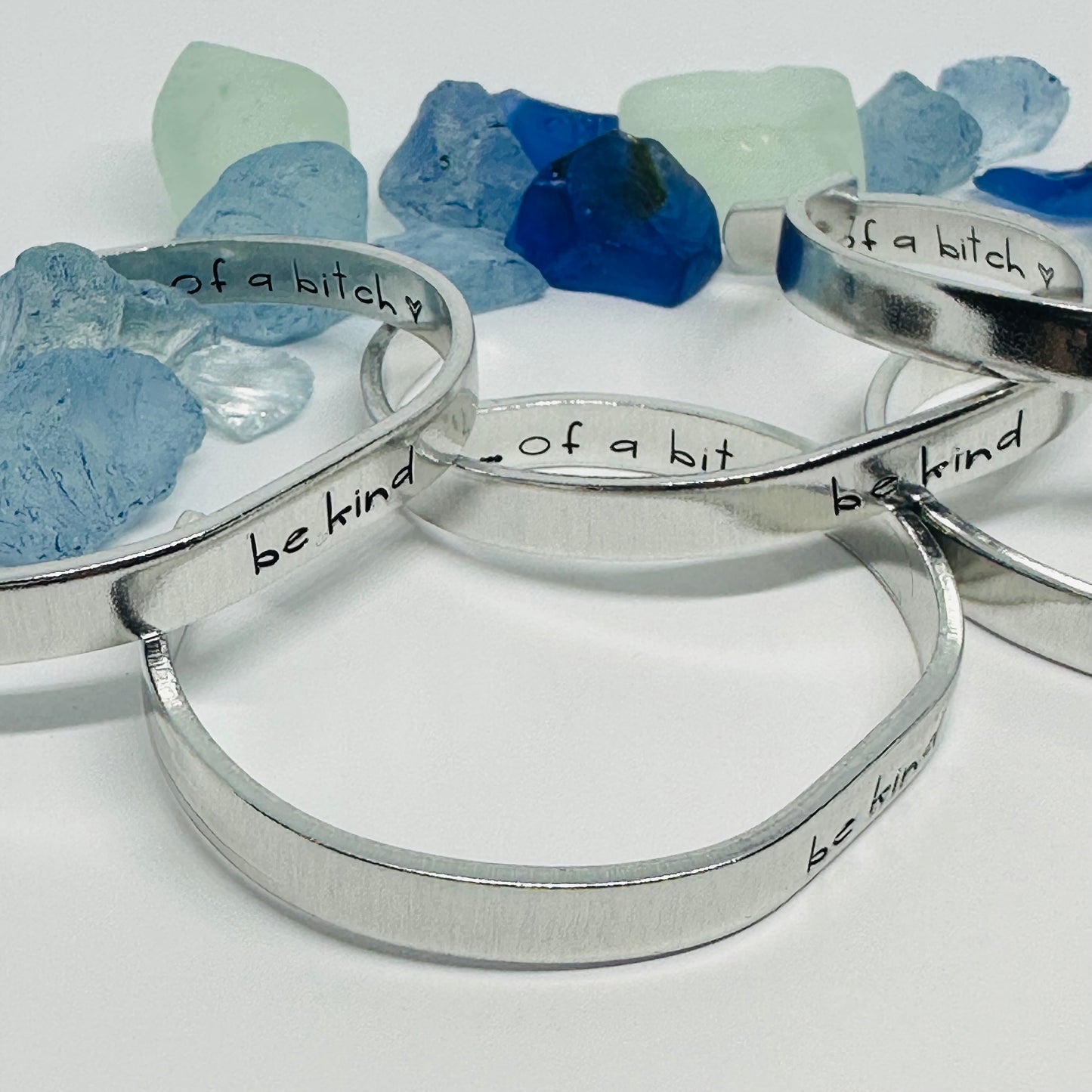 be kind ... of a bitch - Hand Stamped Double-Sided 1/4" Aluminum Cuff