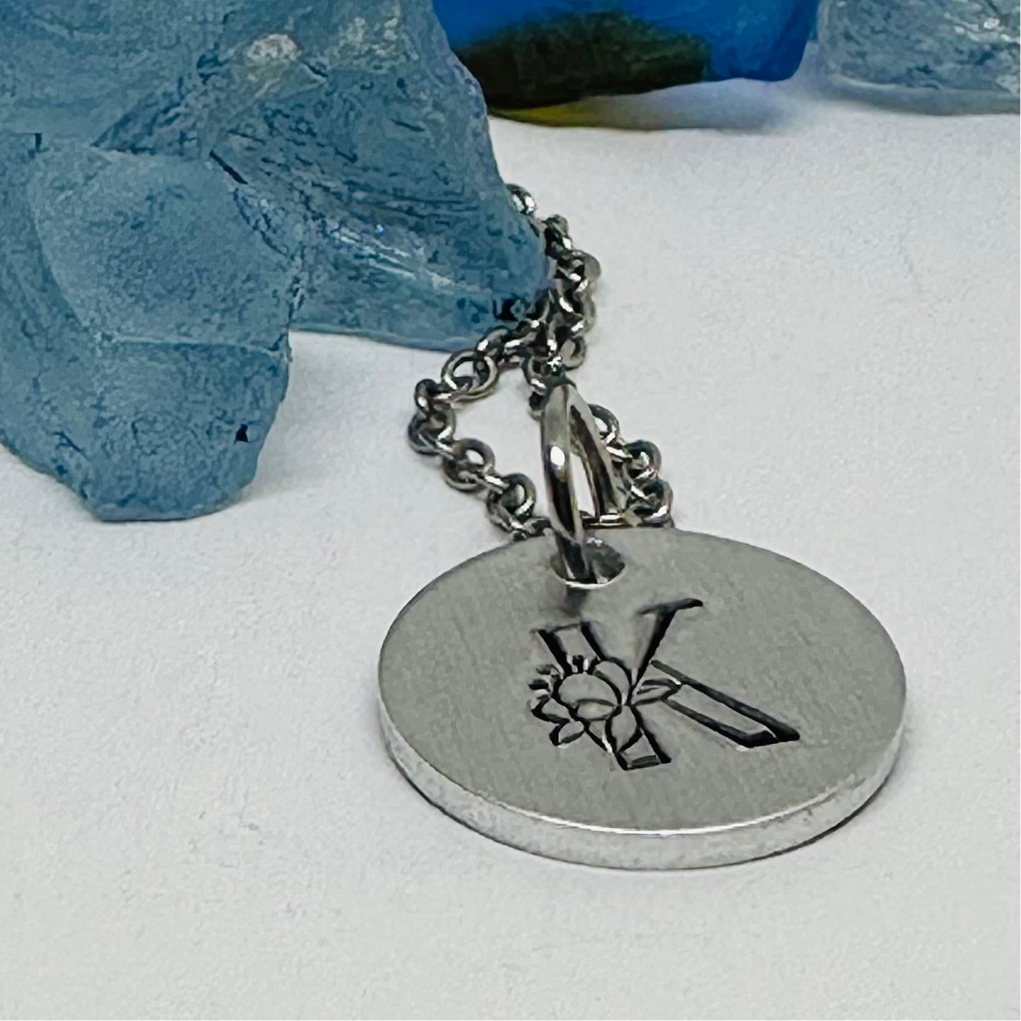 Floral Initial(s) Disc Necklace - Hand Stamped - Personalized & Elegant
