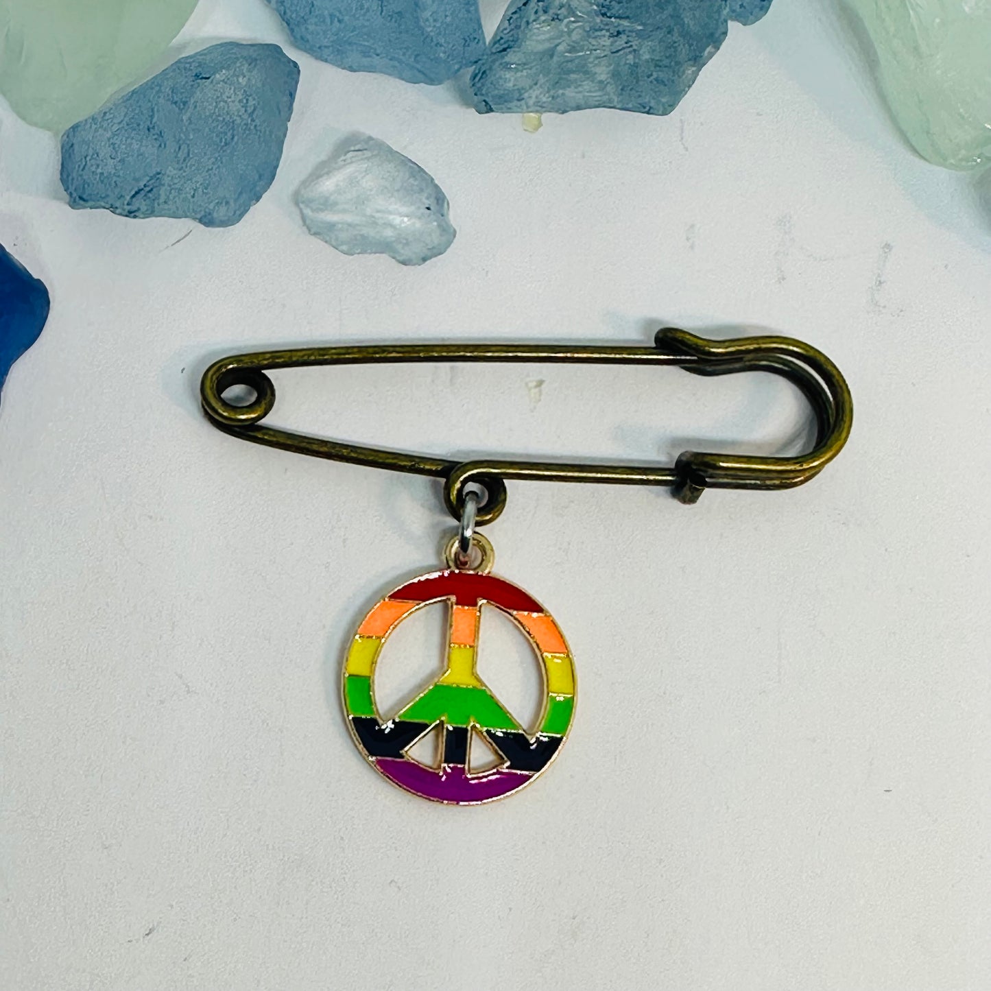 Bronze Safety Pin with Pride Charm