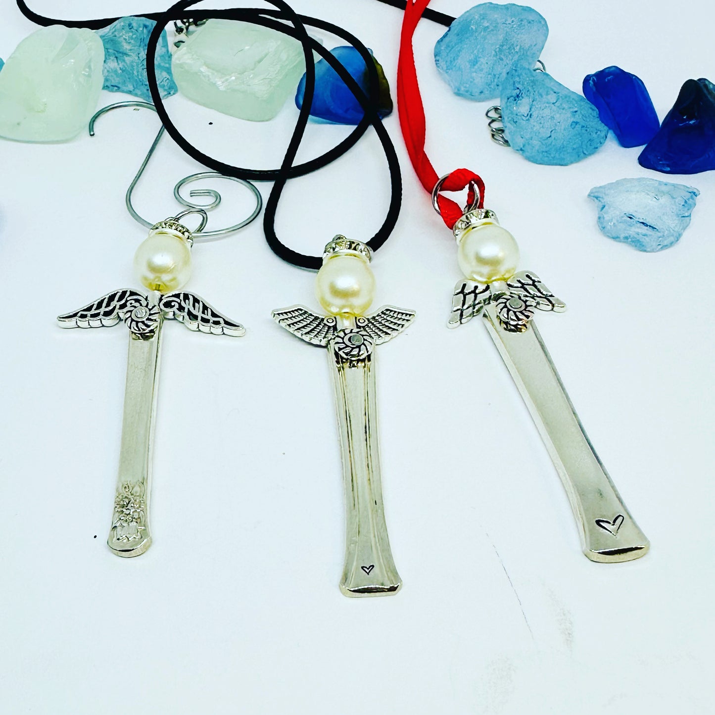 Angel Ornaments and Pendants made with Vintage Silverware