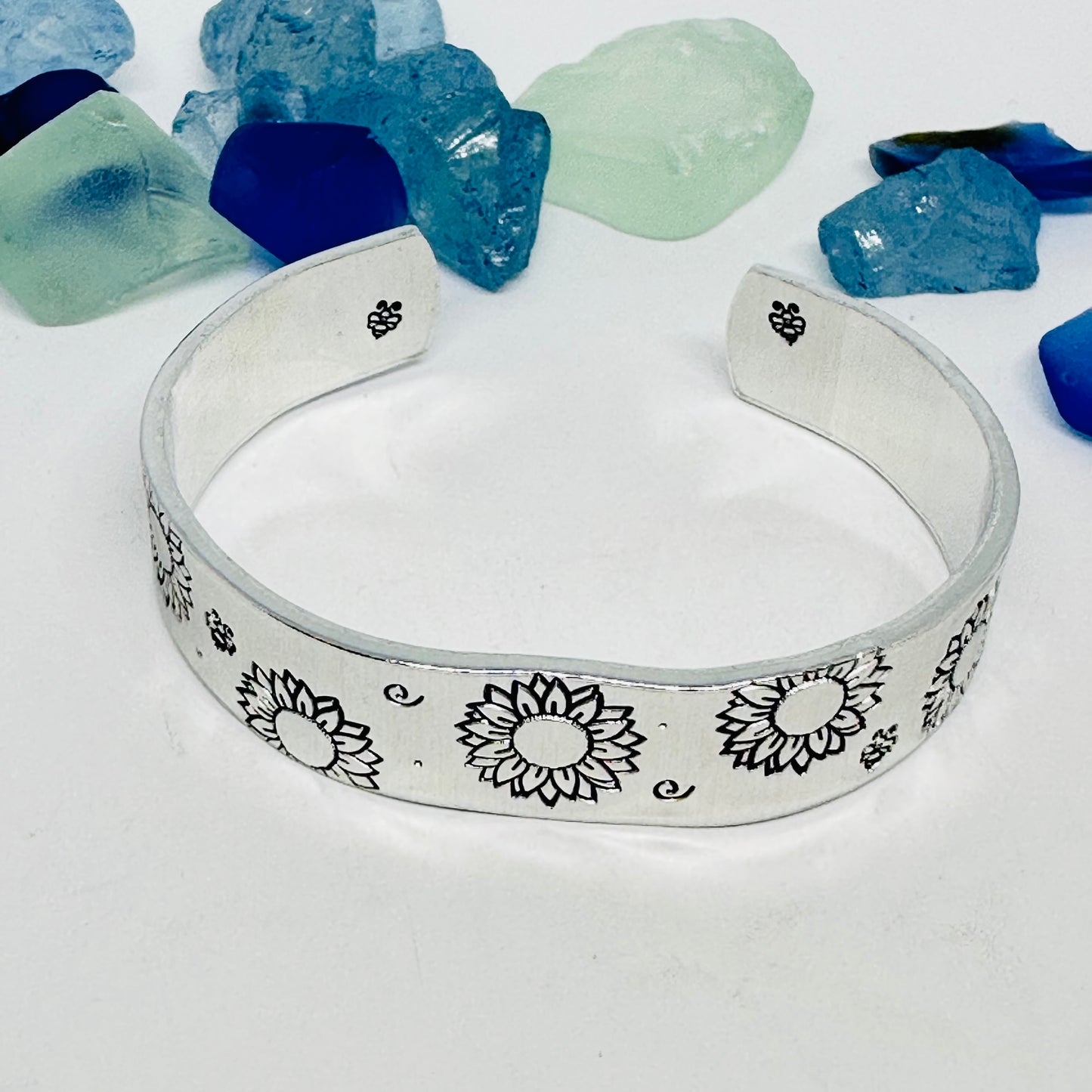 Sunflowers - Hand Stamped Cuff Bracelet