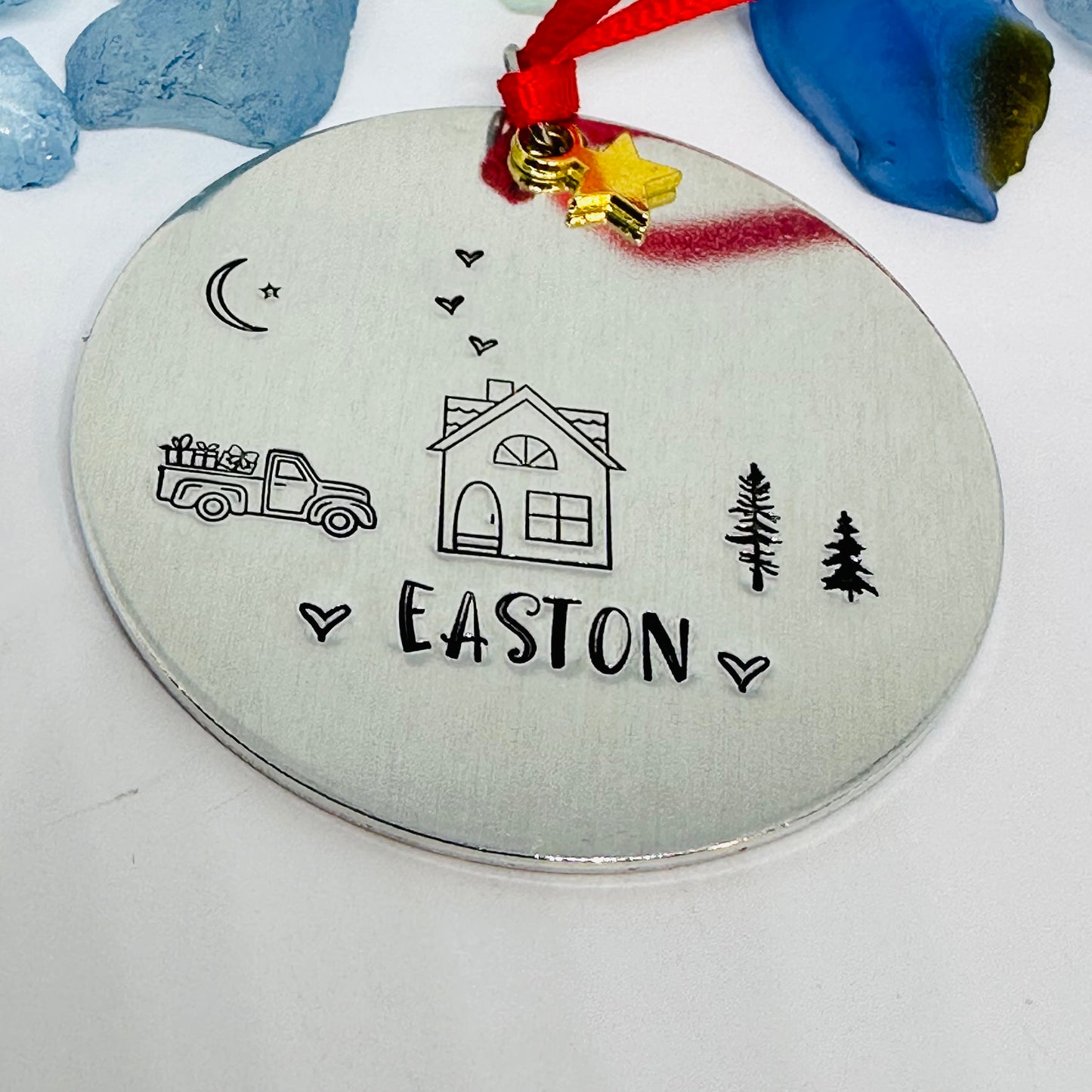 Home Town Hand Stamped Custom Ornament | Aluminum Round Ornament | Christmas Ornament | Hand Crafted Tree Decor | Holiday Decoration 2024