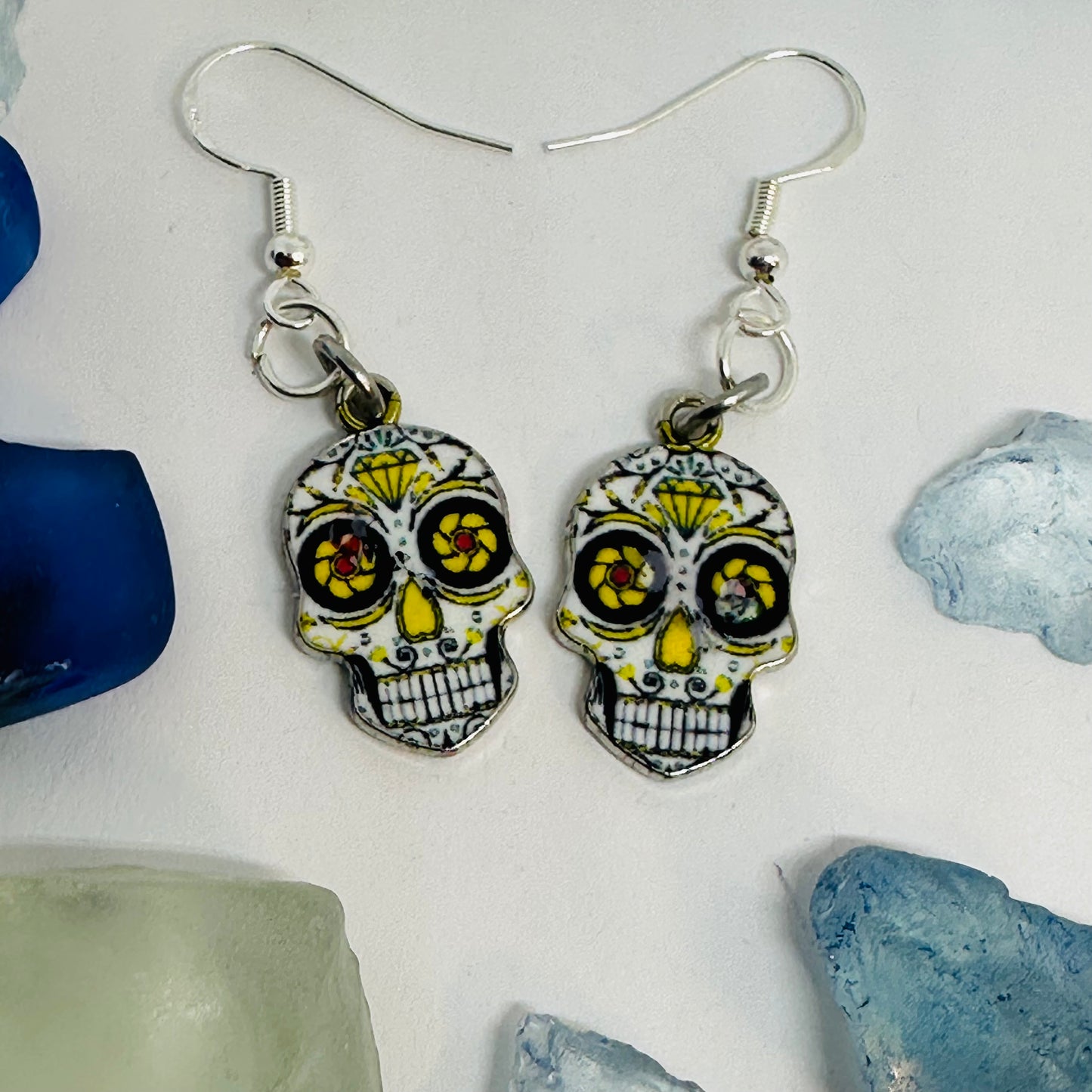 Vibrant Sugar Skull Dangle Earrings | Handcrafted Day of the Dead Inspired Jewelry