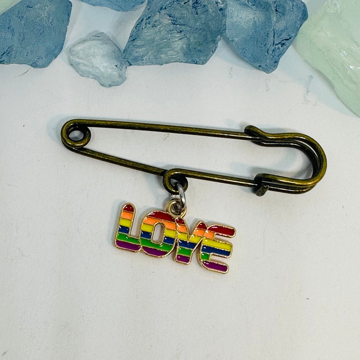 Bronze Safety Pin with Pride Charm