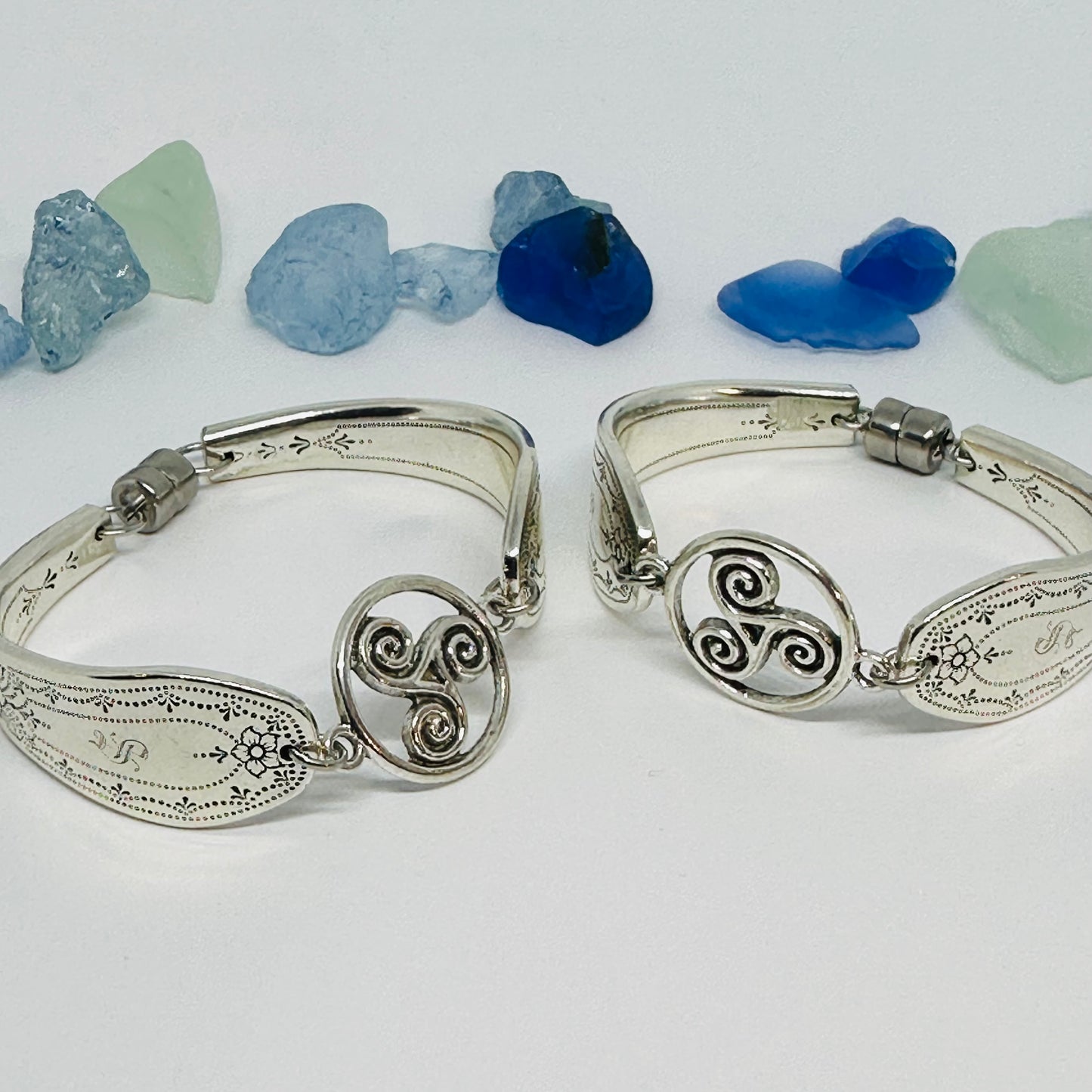 “Paul Revere” with Celtic Triskele Charm - 1927 Spoon Bracelet | Vintage Silverware | Up-Cycled Antique Silverware Spoon Bracelet
