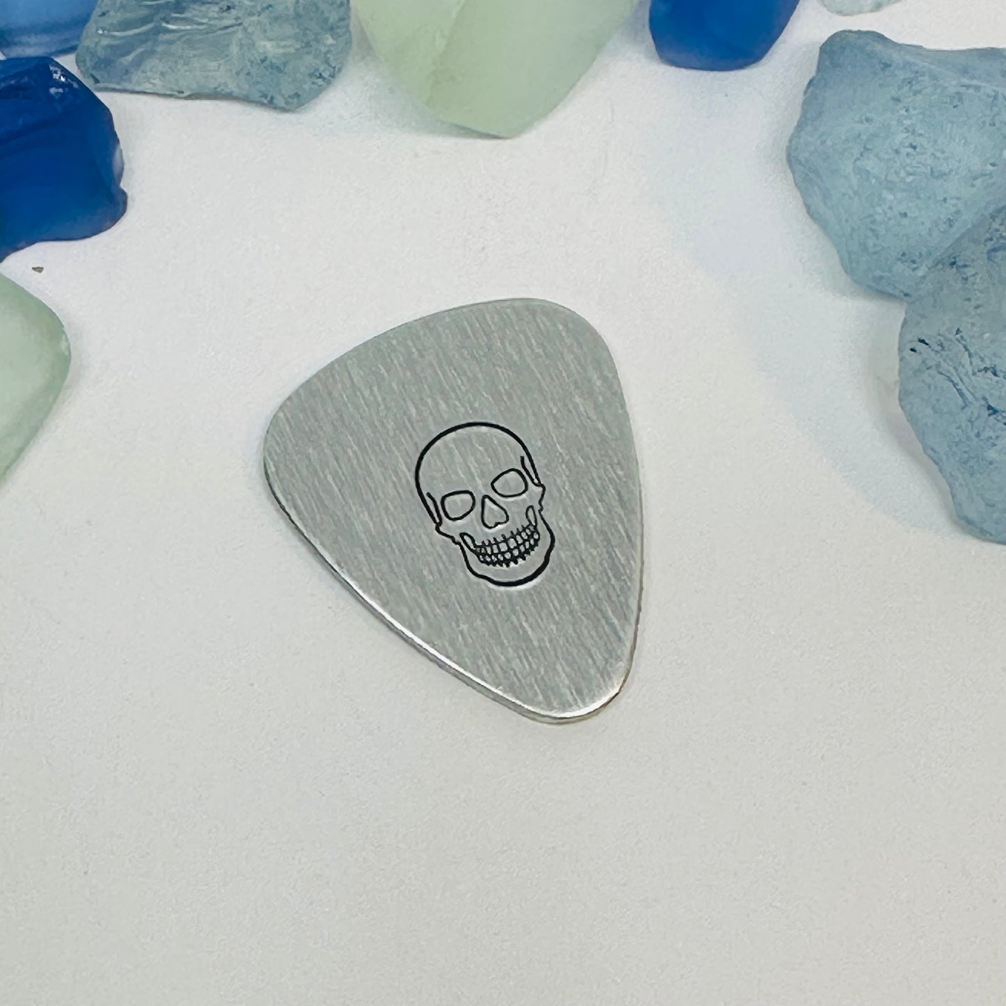 Hand Stamped Metal Guitar Pick with Keyring Case | Musician Gift