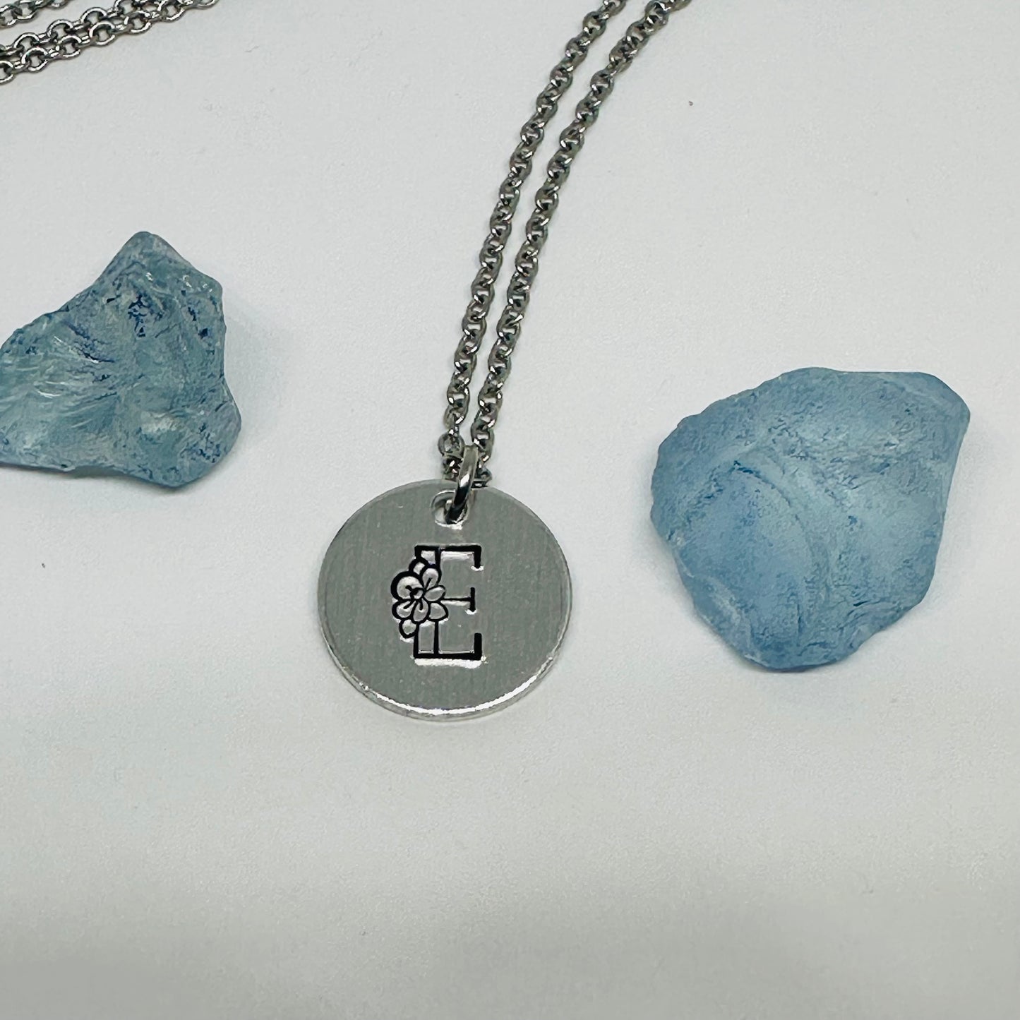 Floral Initial(s) Disc Necklace - Hand Stamped - Personalized & Elegant
