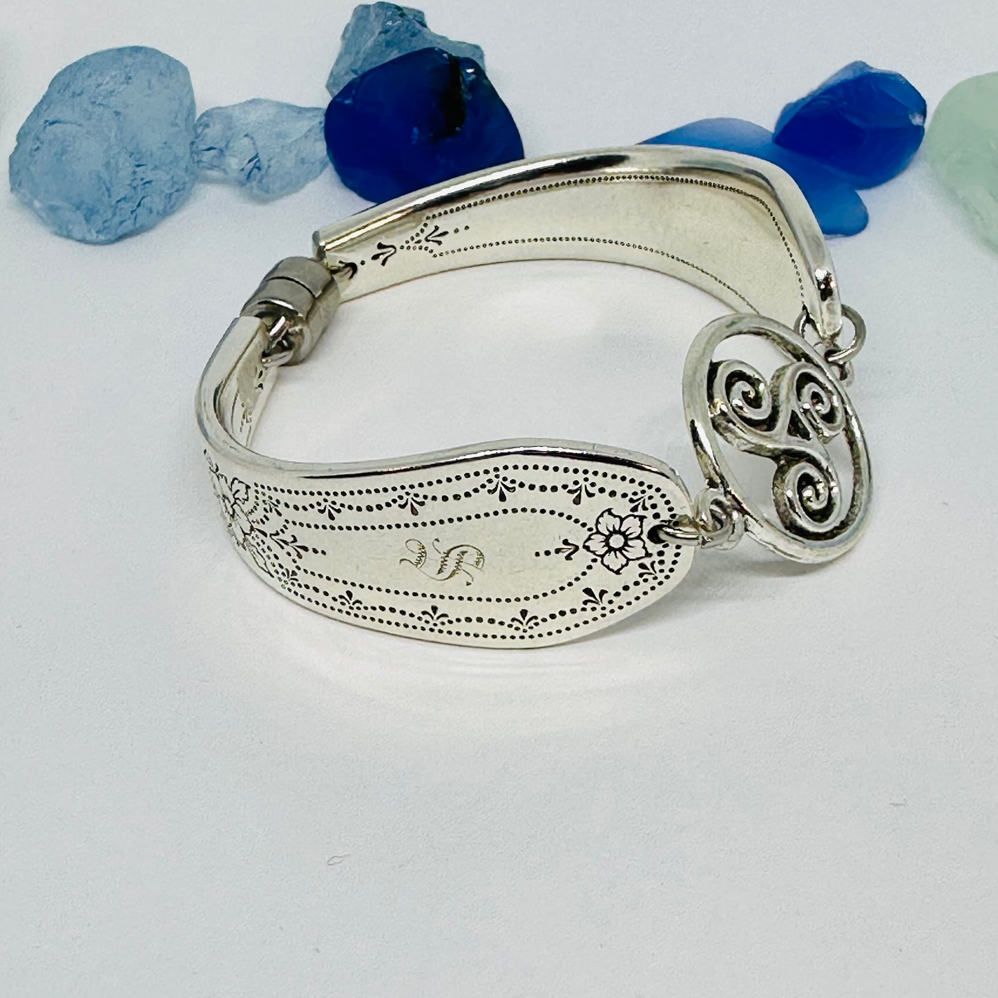 “Paul Revere” with Celtic Triskele Charm - 1927 Spoon Bracelet | Vintage Silverware | Up-Cycled Antique Silverware Spoon Bracelet