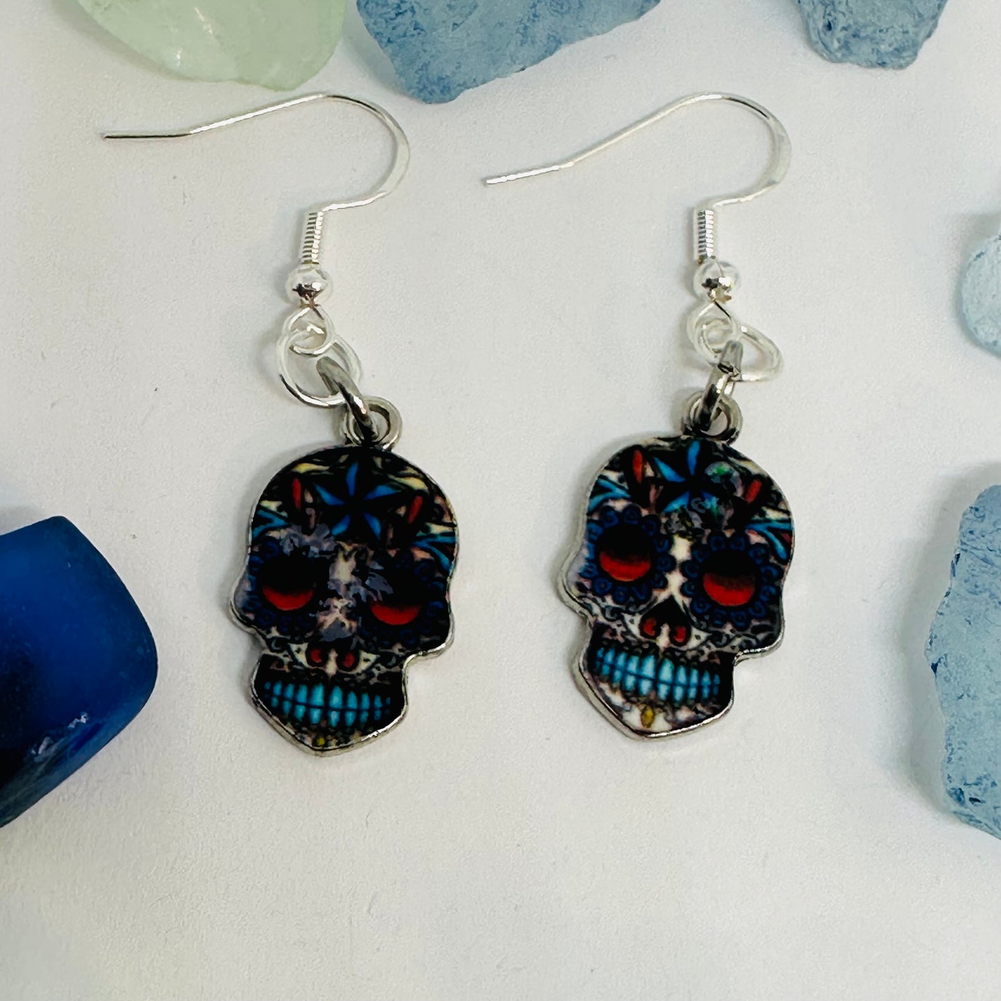 Vibrant Sugar Skull Dangle Earrings | Handcrafted Day of the Dead Inspired Jewelry