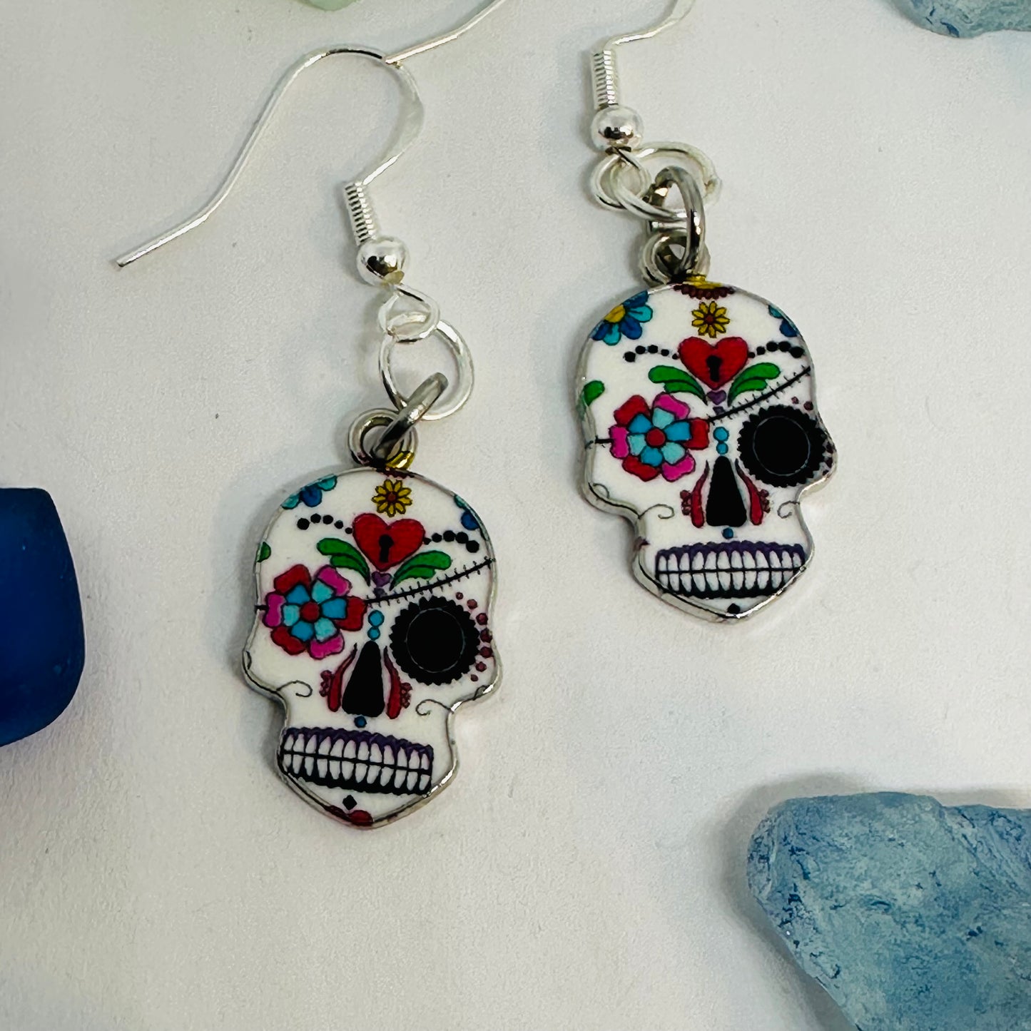 Vibrant Sugar Skull Dangle Earrings | Handcrafted Day of the Dead Inspired Jewelry