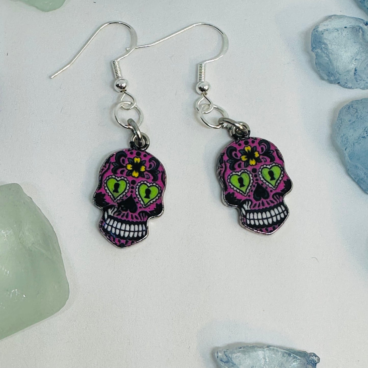 Vibrant Sugar Skull Dangle Earrings | Handcrafted Day of the Dead Inspired Jewelry