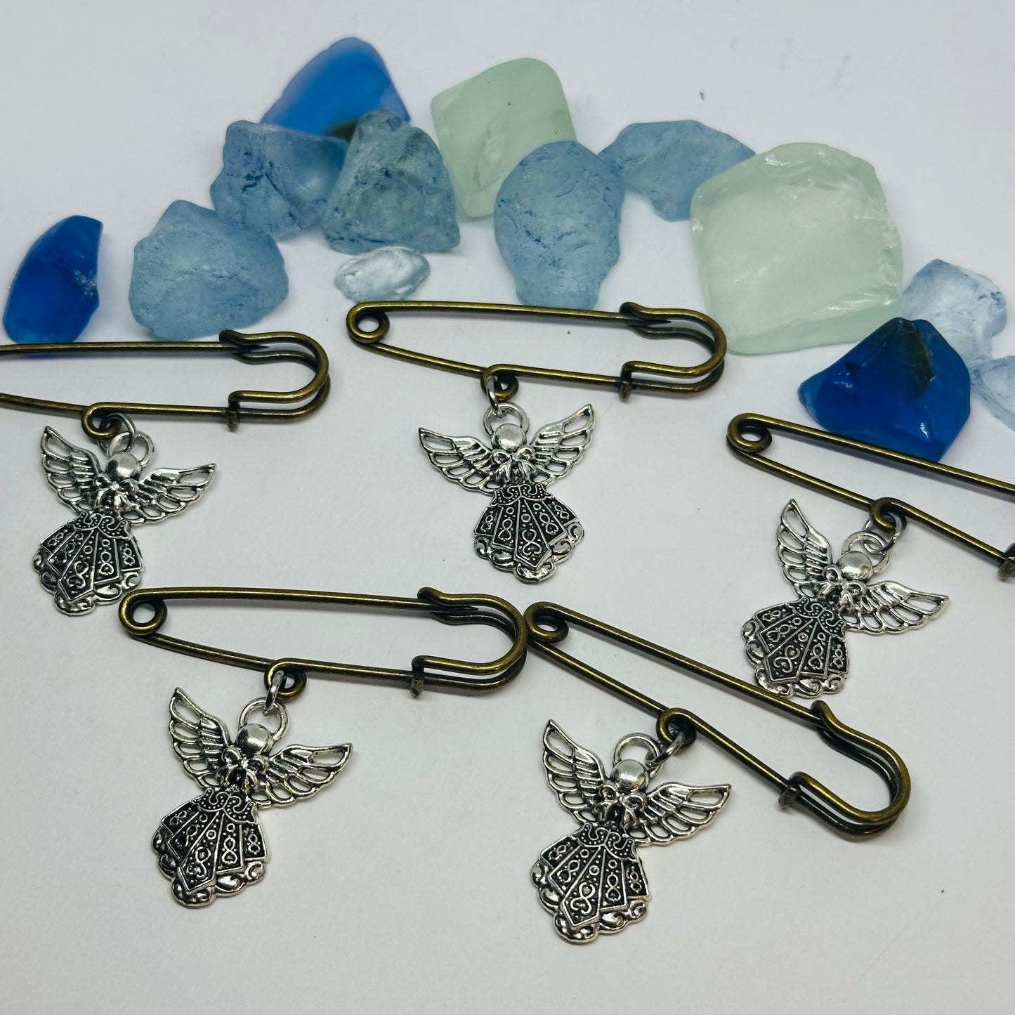 Bronze Pin with Silver-Toned Angel Charm