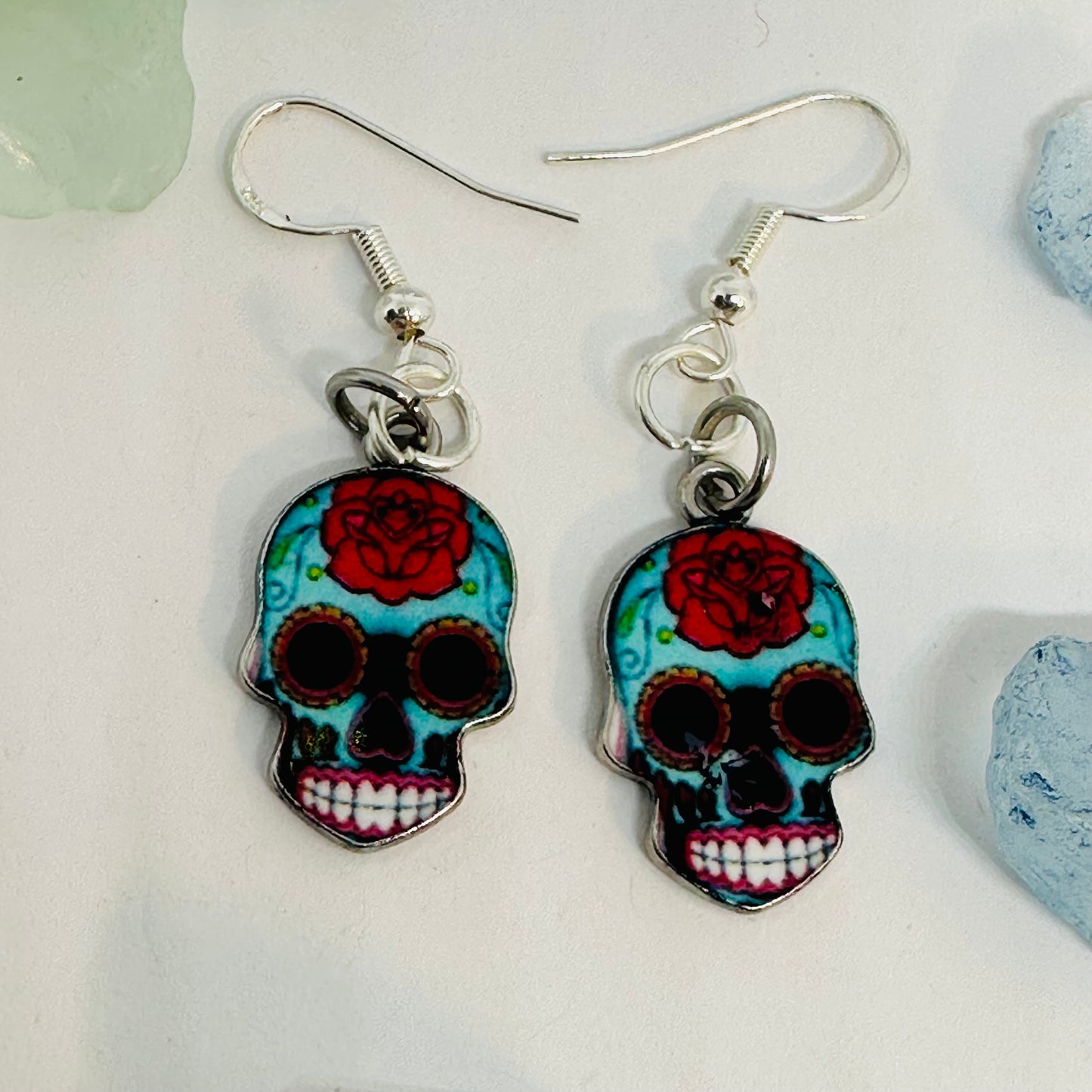 Vibrant Sugar Skull Dangle Earrings | Handcrafted Day of the Dead Inspired Jewelry