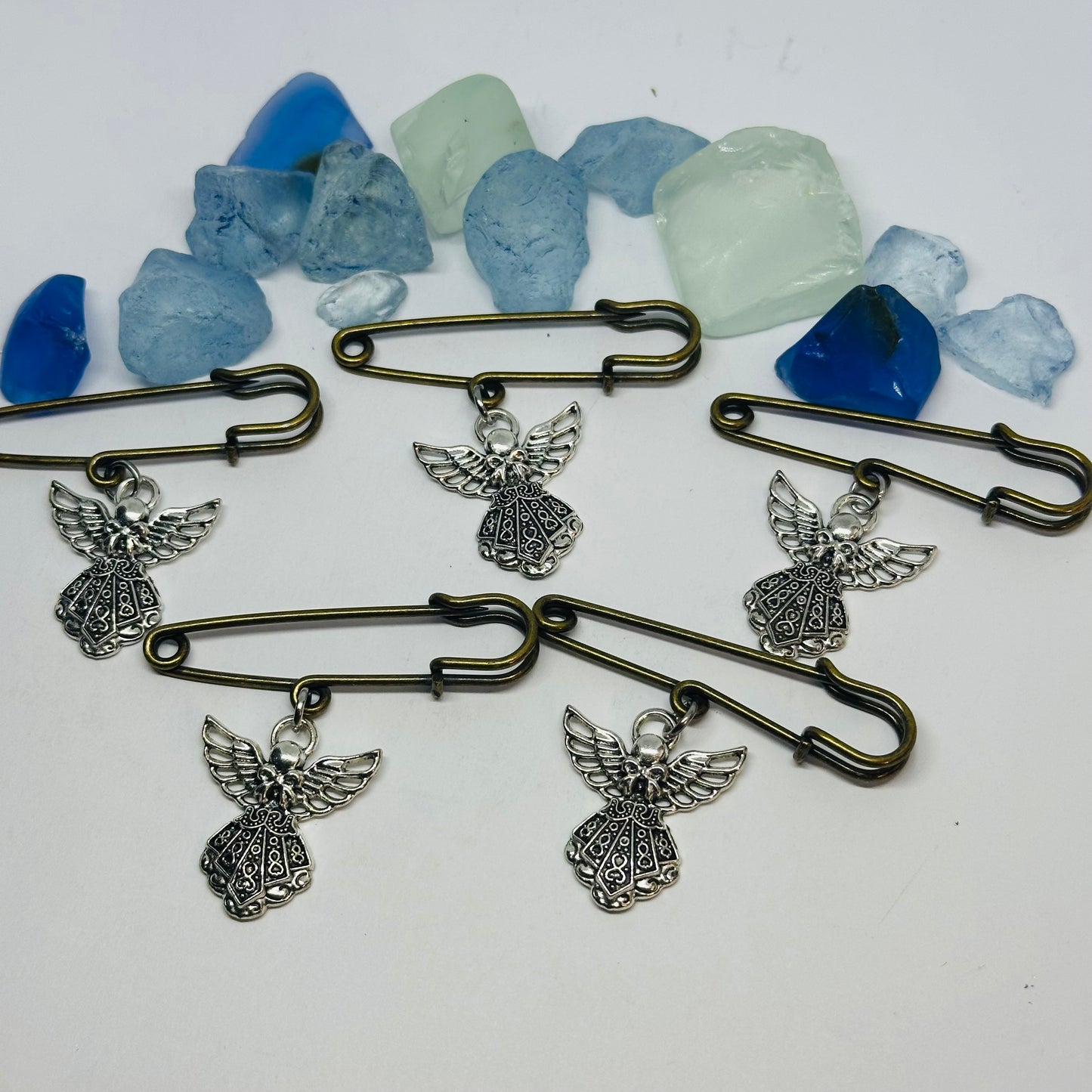 Bronze Pin with Silver-Toned Angel Charm