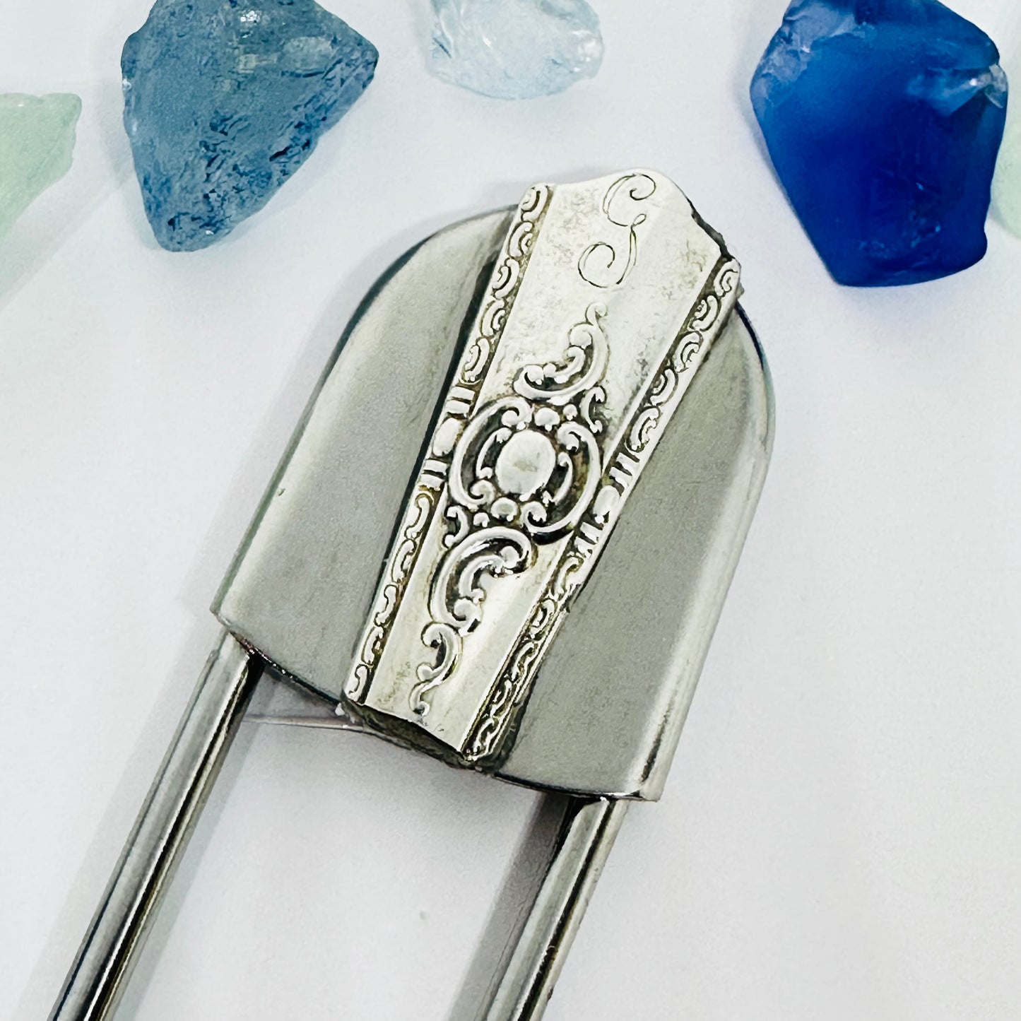 Giant Vintage Silverware Adorned Safety Pin | Key Ring | Kilt Brooch | Horse Blanket | Silver Embellishments | New Driver | Purse Belt