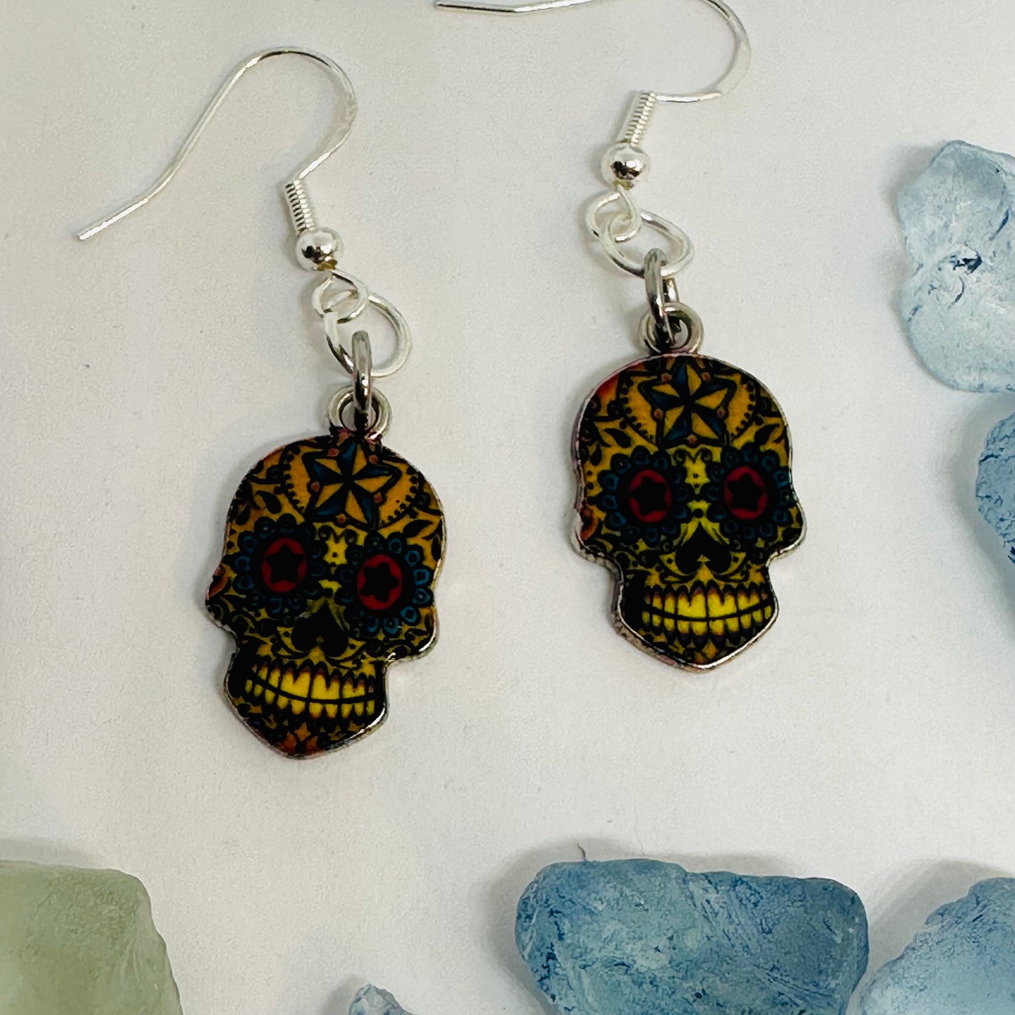 Vibrant Sugar Skull Dangle Earrings | Handcrafted Day of the Dead Inspired Jewelry