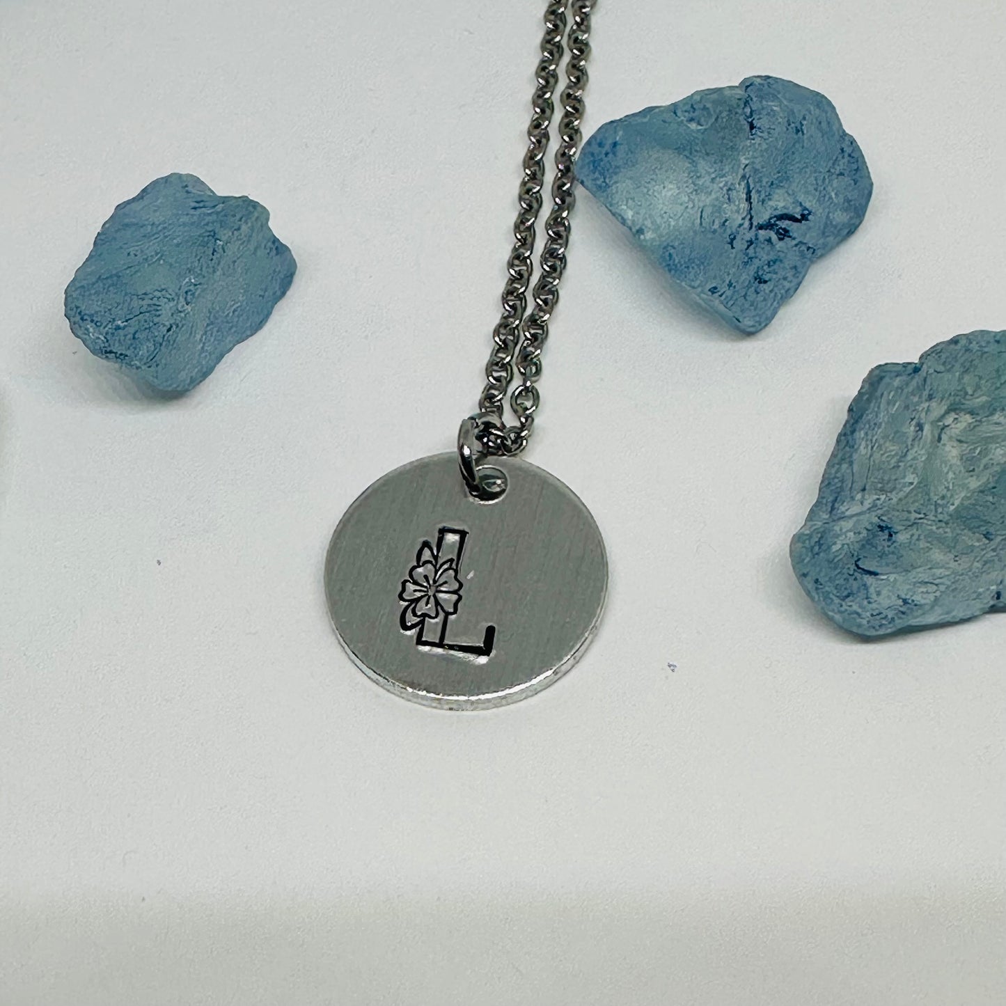 Floral Initial(s) Disc Necklace - Hand Stamped - Personalized & Elegant