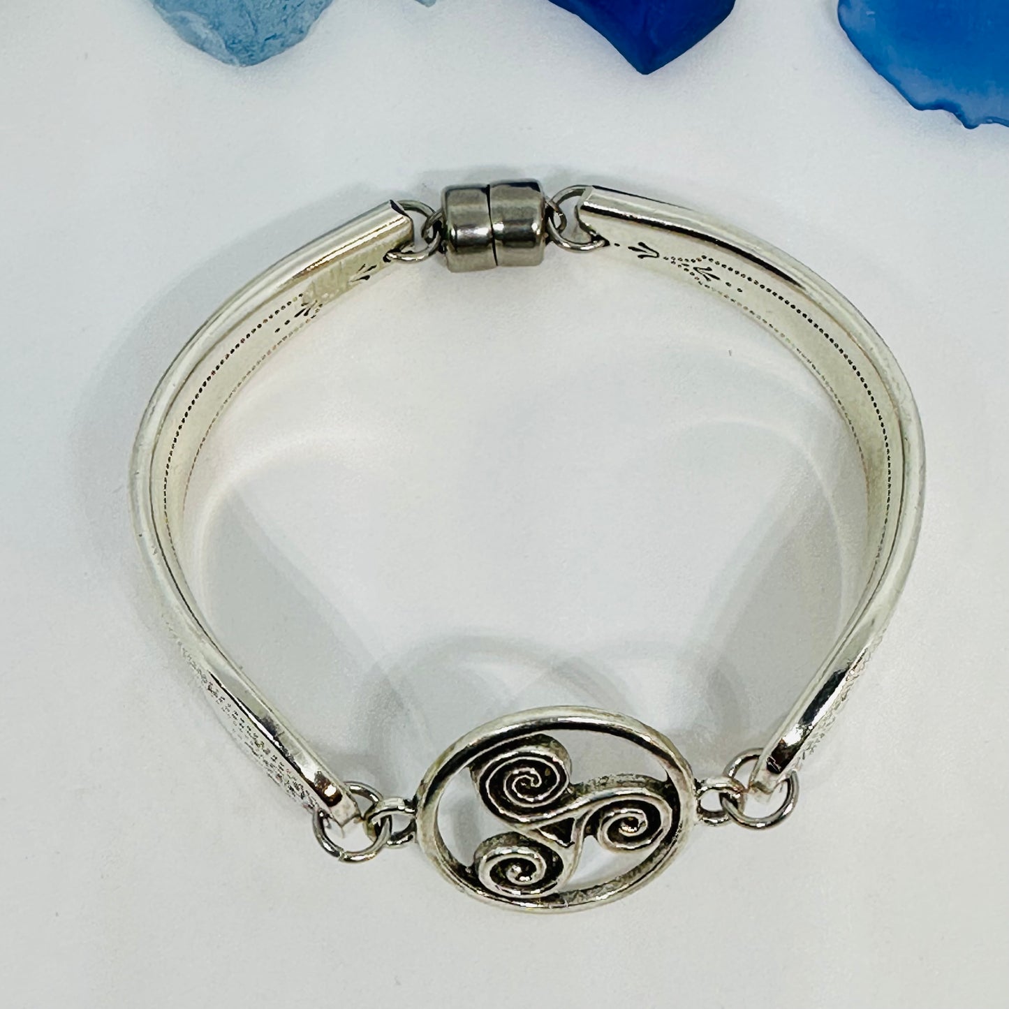 “Paul Revere” with Celtic Triskele Charm - 1927 Spoon Bracelet | Vintage Silverware | Up-Cycled Antique Silverware Spoon Bracelet