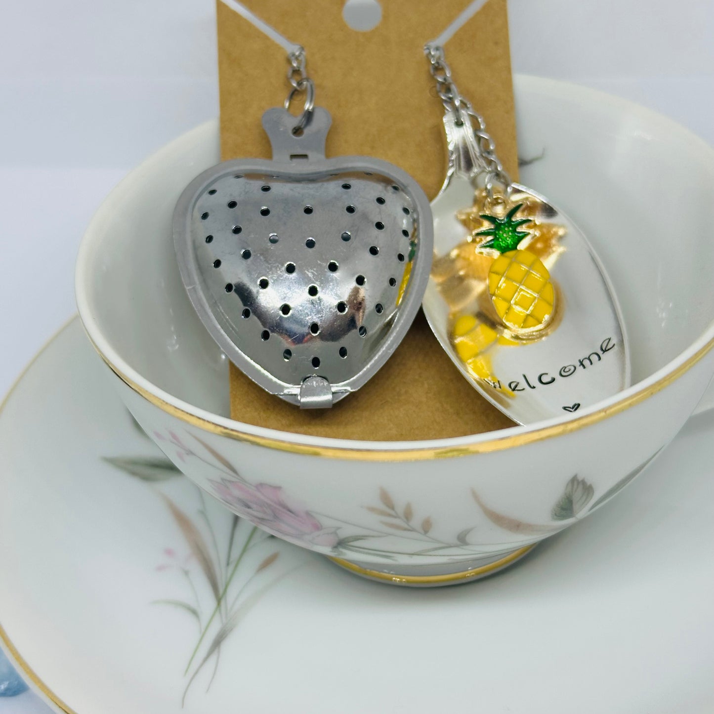 Tea Infuser with Hand Stamped Vintage Silverware Spoon Bowl