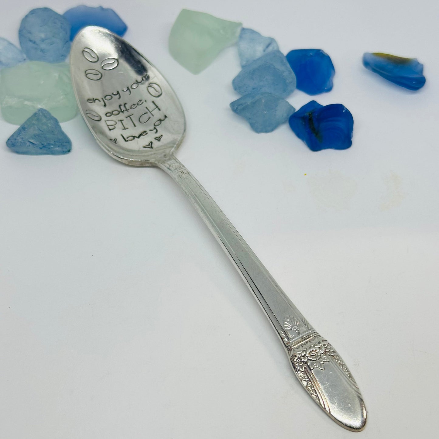 Enjoy Your Coffee/Tea, Bitch! Love you! Hand Stamped Novelty Spoon
