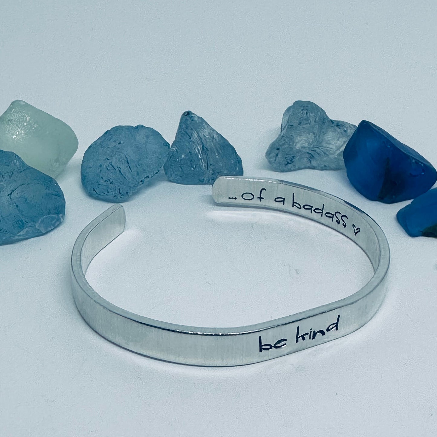 be kind ... of a badass - Hand Stamped Double-Sided 1/4" Aluminum Cuff