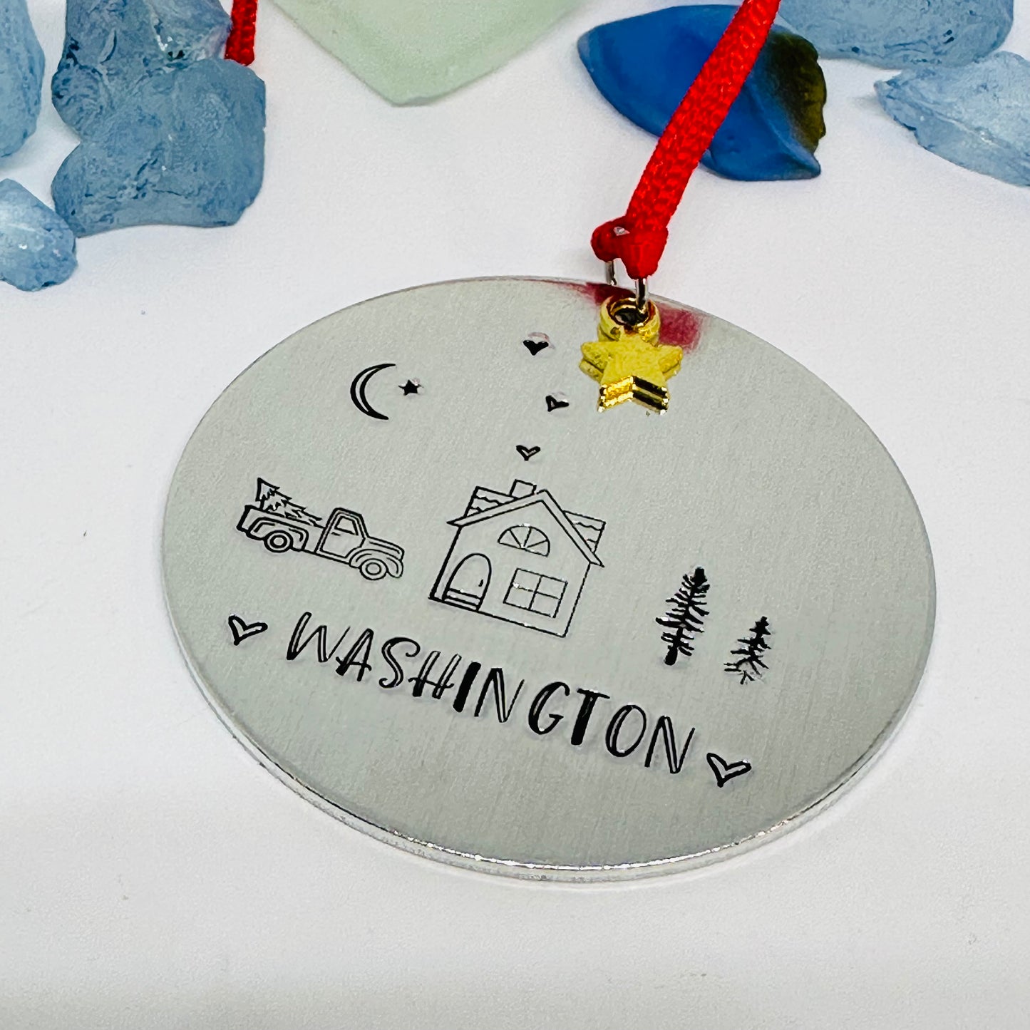 Home Town Hand Stamped Custom Ornament | Aluminum Round Ornament | Christmas Ornament | Hand Crafted Tree Decor | Holiday Decoration 2024