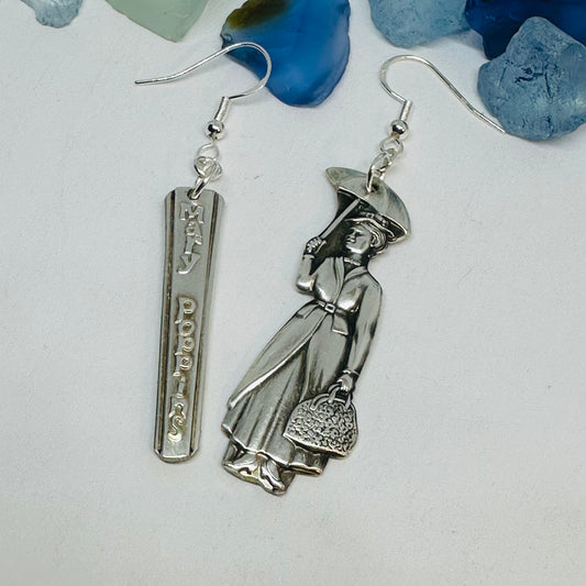 Mary Poppins Vintage Earrings | Collectible Spoon Silverplate 1964 | Up-Cycled | Antique