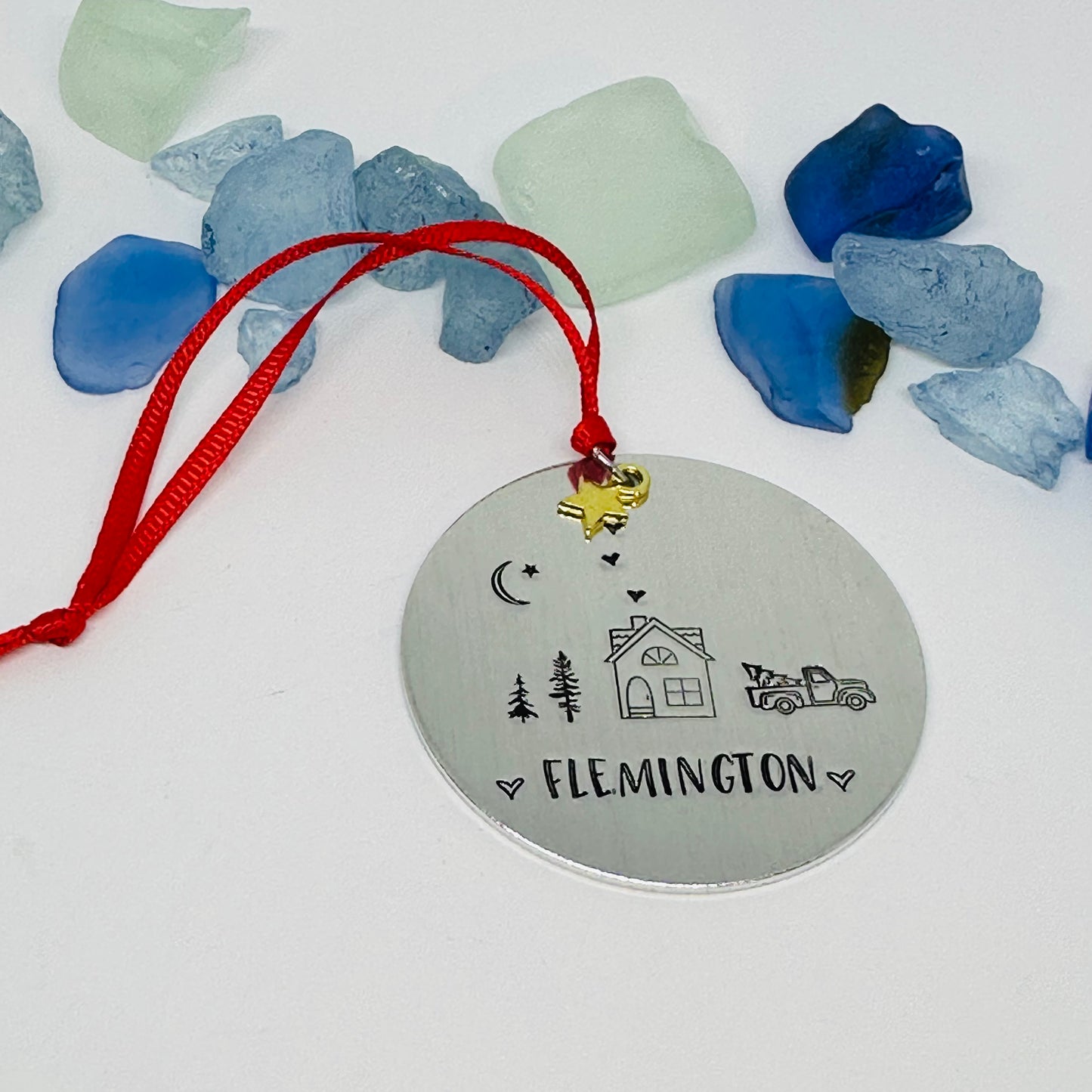 Home Town Hand Stamped Custom Ornament | Aluminum Round Ornament | Christmas Ornament | Hand Crafted Tree Decor | Holiday Decoration 2024