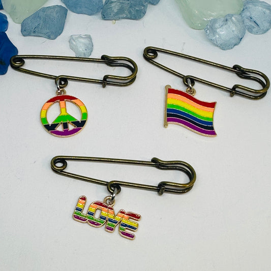 Bronze Safety Pin with Pride Charm