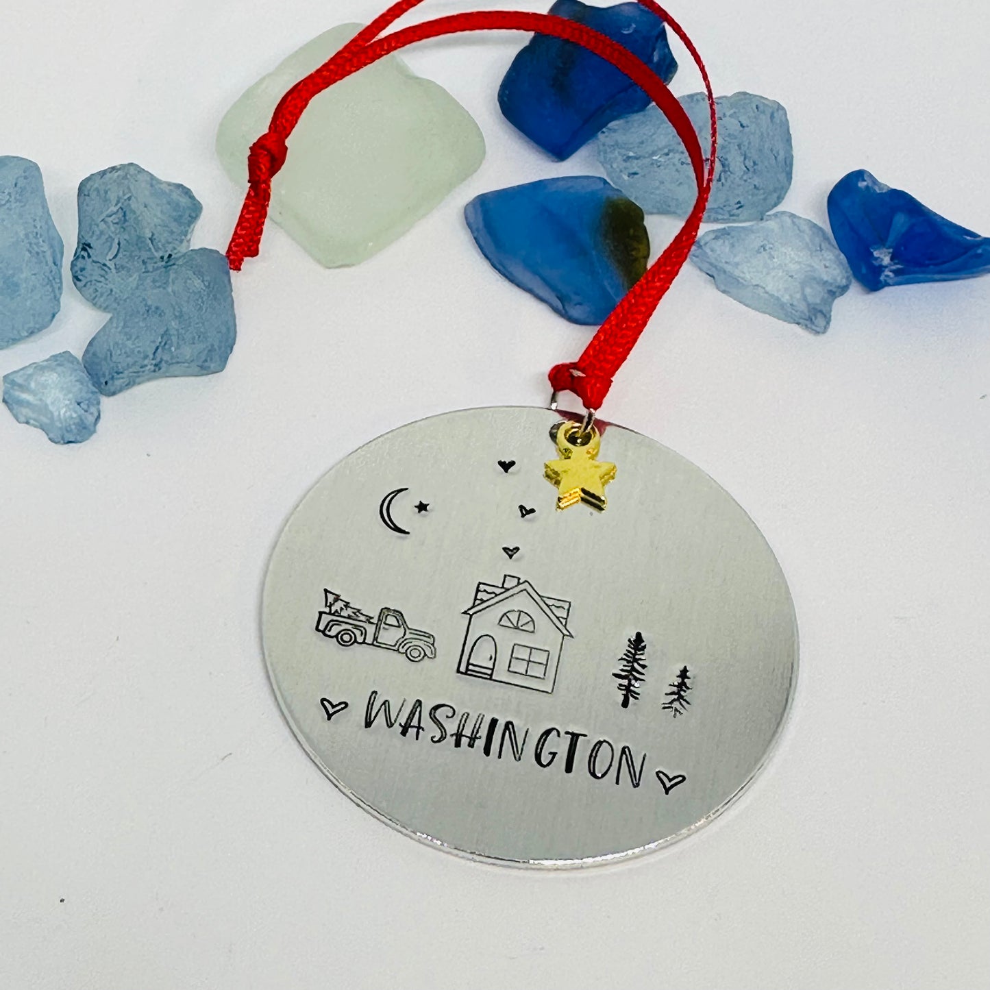 Home Town Hand Stamped Custom Ornament | Aluminum Round Ornament | Christmas Ornament | Hand Crafted Tree Decor | Holiday Decoration 2024