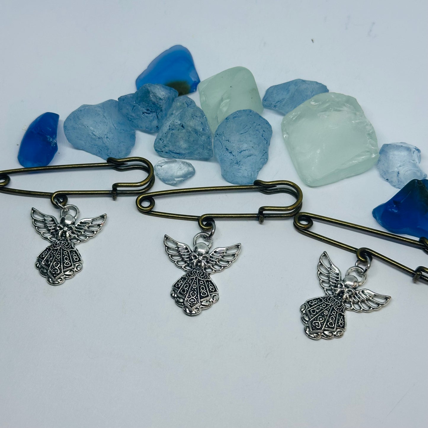 Bronze Pin with Silver-Toned Angel Charm