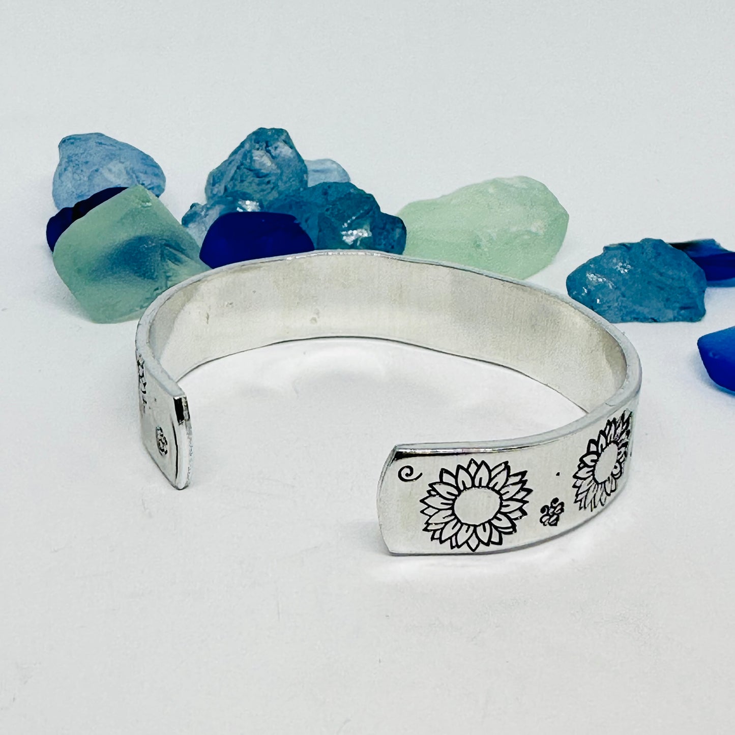 Sunflowers - Hand Stamped Cuff Bracelet