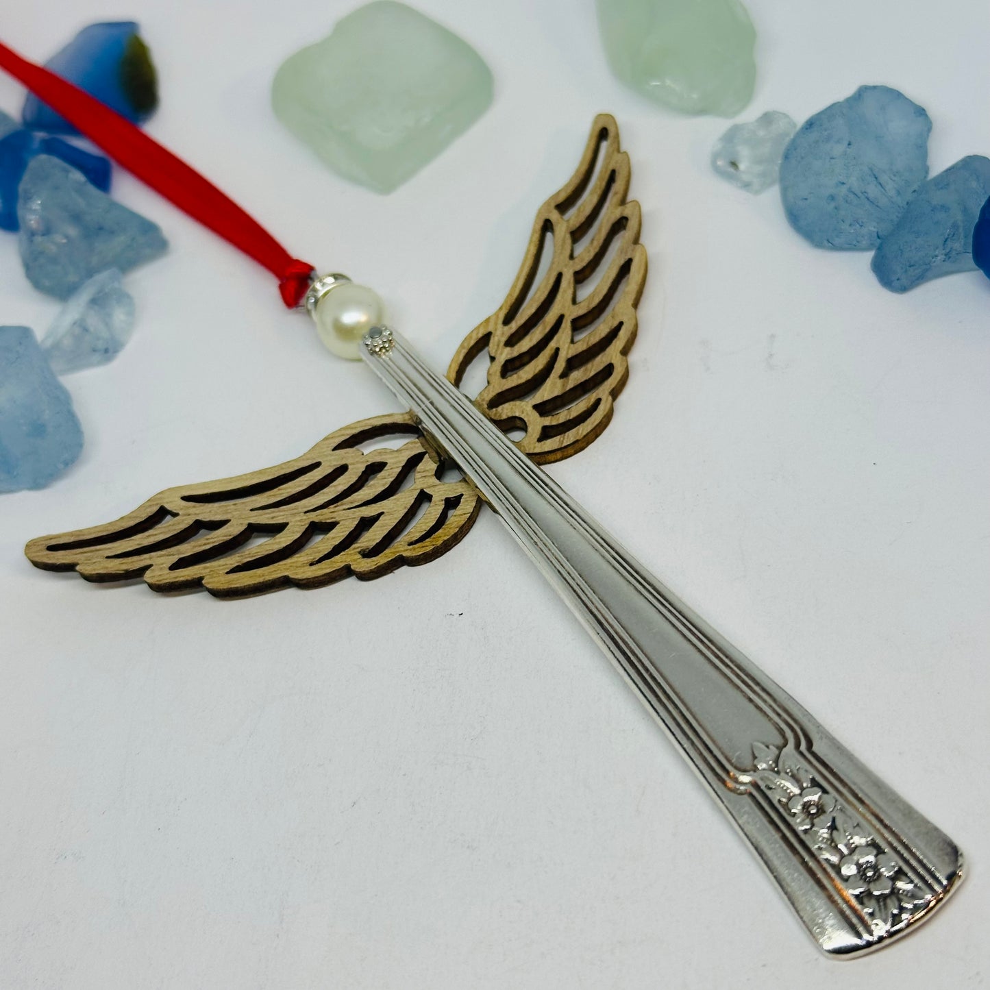 Angel Ornaments with Wooden Wings - Vintage Silverware