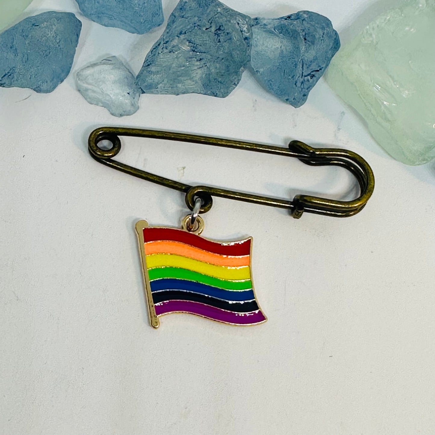 Bronze Safety Pin with Pride Charm