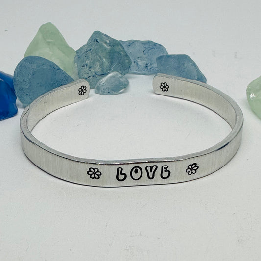 Groovy Hand Stamped Cuff Bracelet | Peace Love Hippie Fun