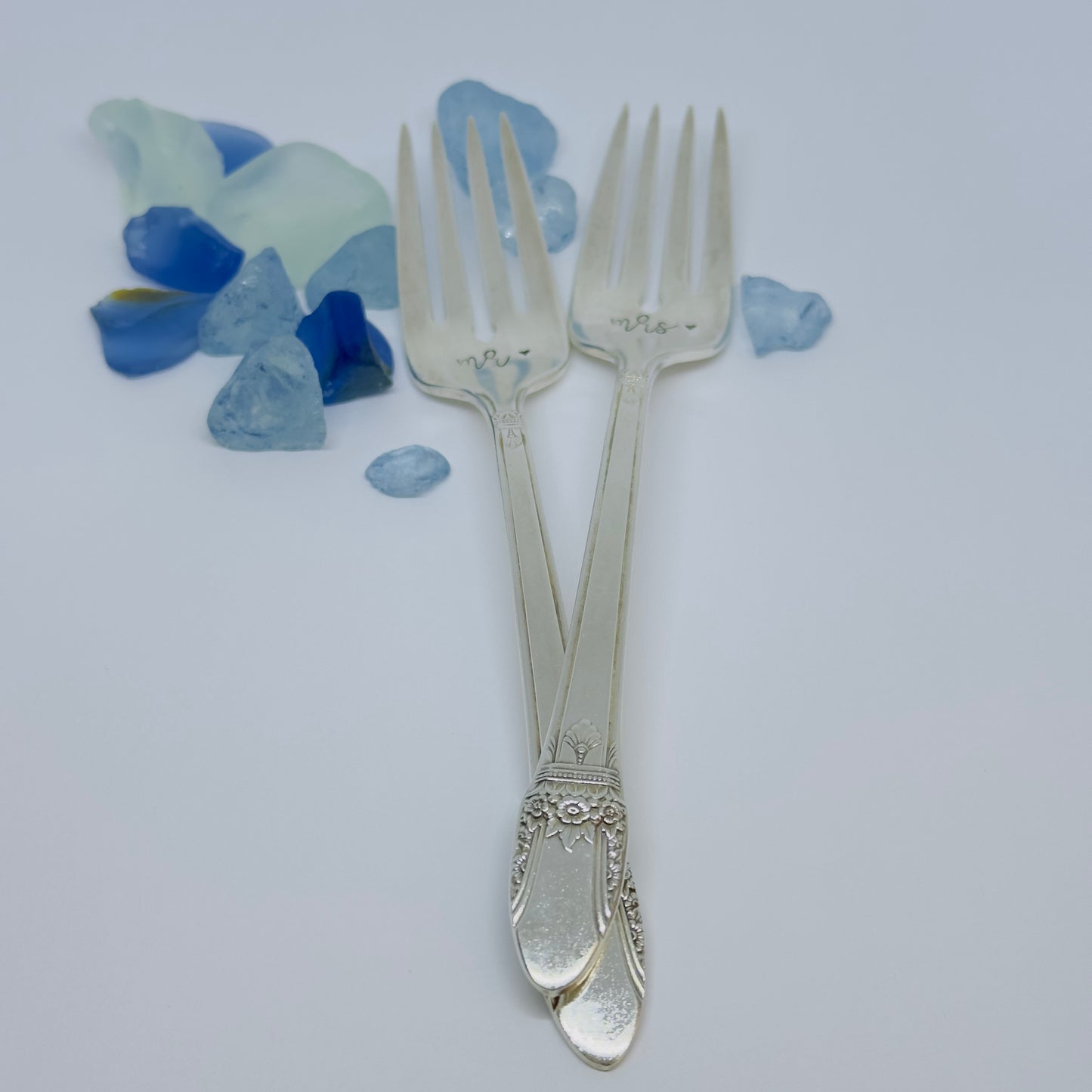 Vintage Silver Plated Hand Stamped Dessert Forks | Engagement Gift | Wedding Gift for Them | Cake Forks