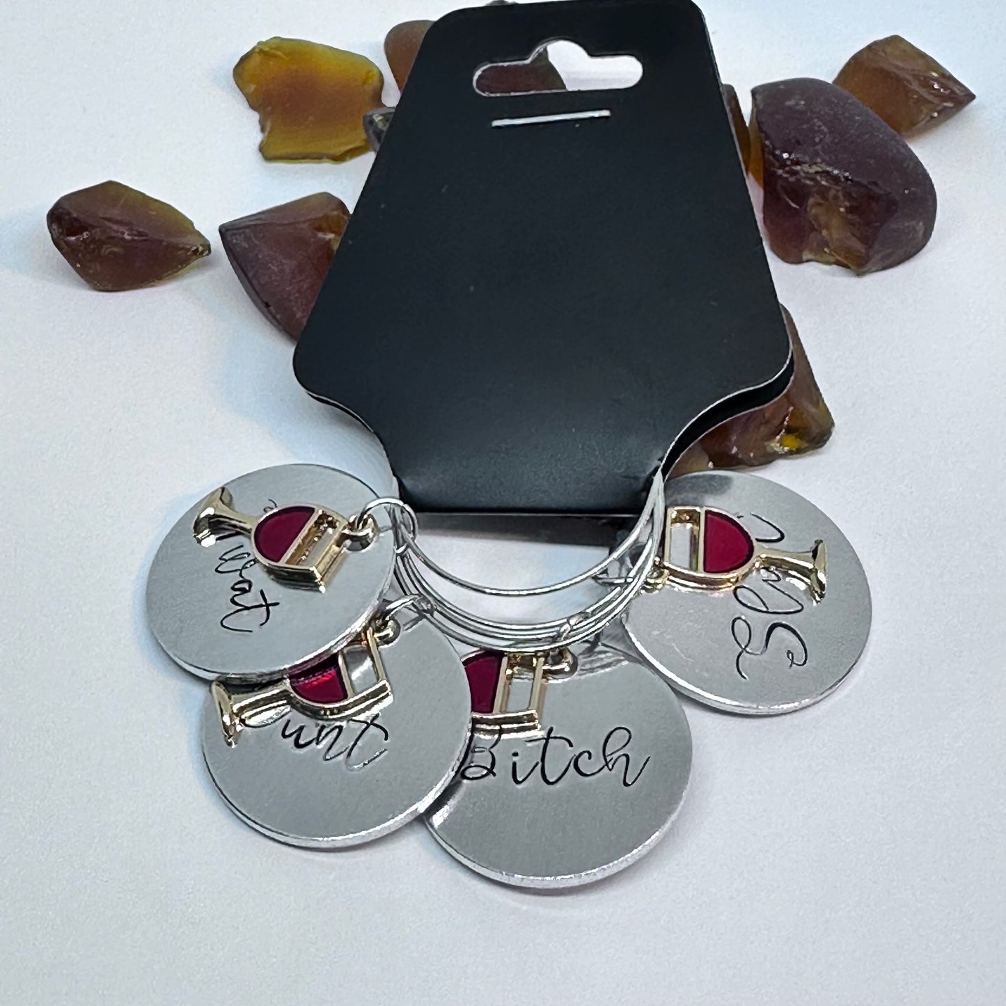 Wine Charms Set/4 | Hand Stamped | Adult Humor | Hostess Gift | Wine Lover | Girl’s Night Out