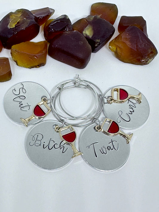 Wine Charms Set/4 | Hand Stamped | Adult Humor | Hostess Gift | Wine Lover | Girl’s Night Out