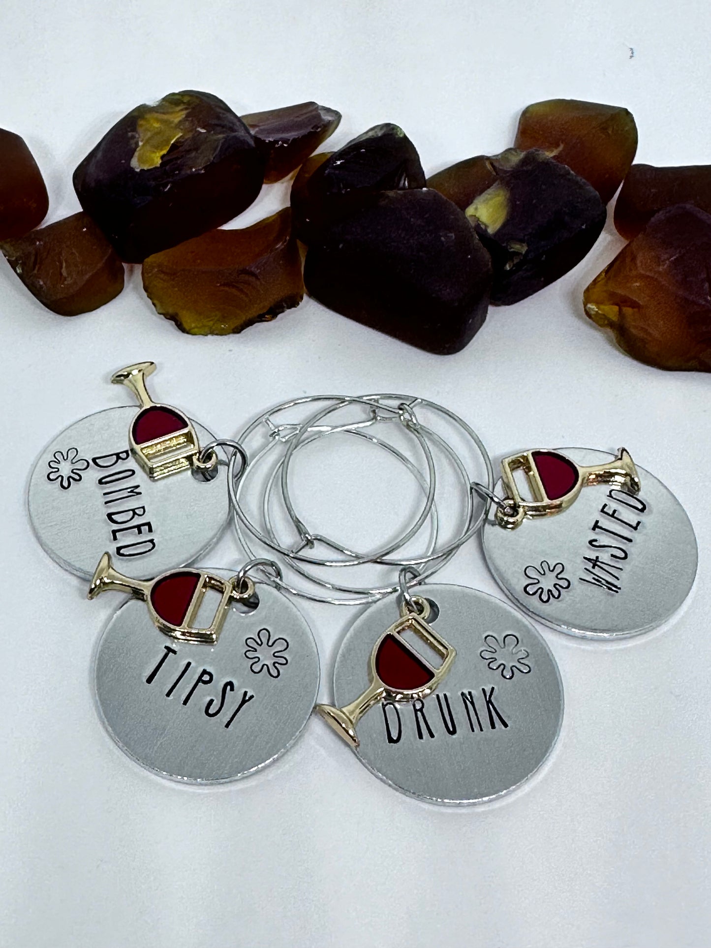 Wine Charms Set/4 | Hand Stamped | Adult Humor | Hostess Gift | Wine Lover | Girl’s Night Out