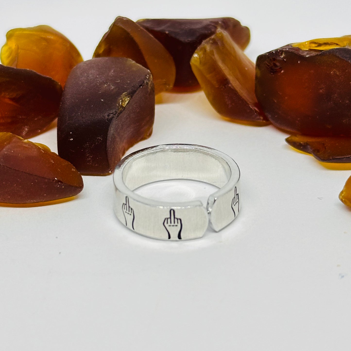 Middle Finger Design Stacking Adult Ring | Statement Ring | Stamped Metal F You Ring
