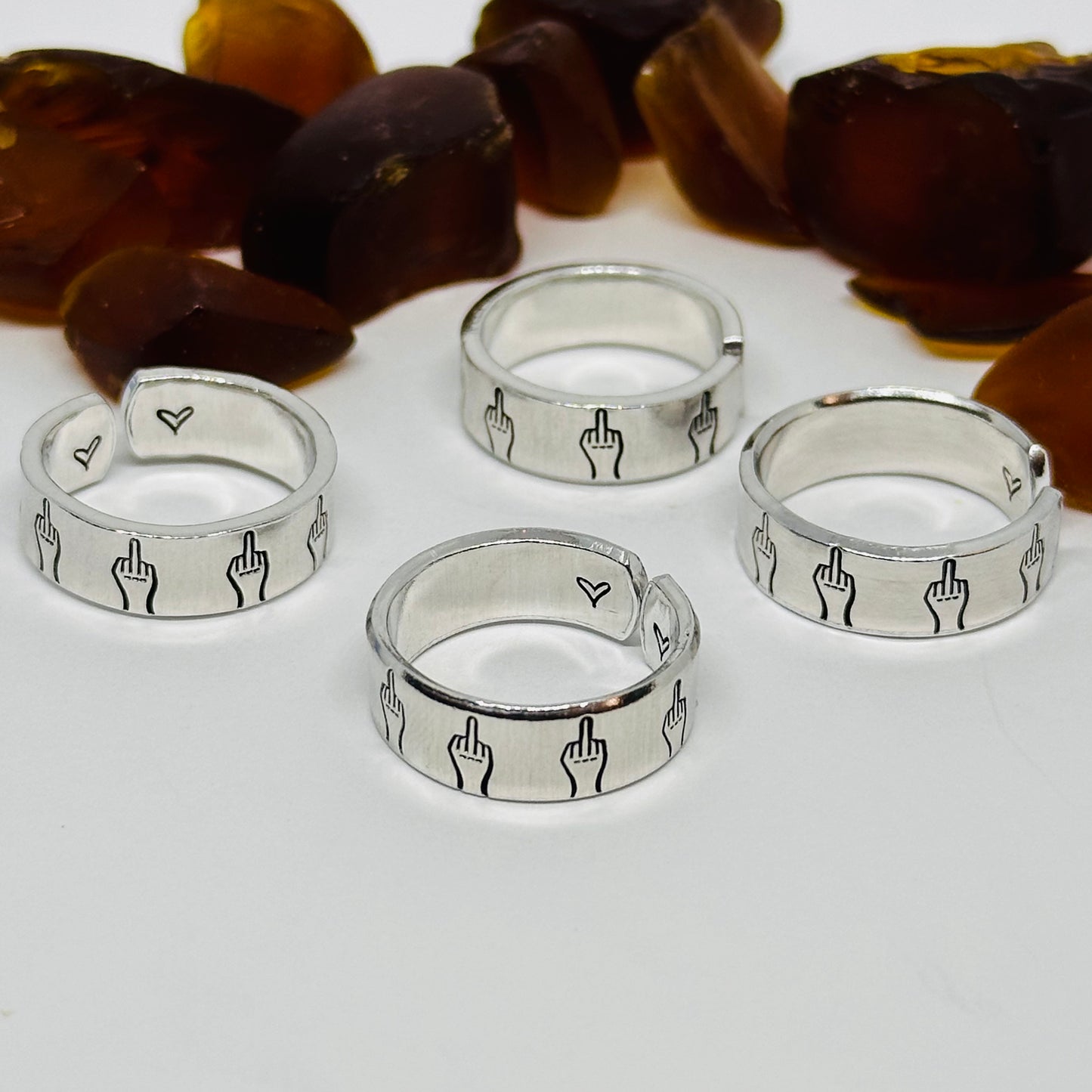 Middle Finger Design Stacking Adult Ring | Statement Ring | Stamped Metal F You Ring