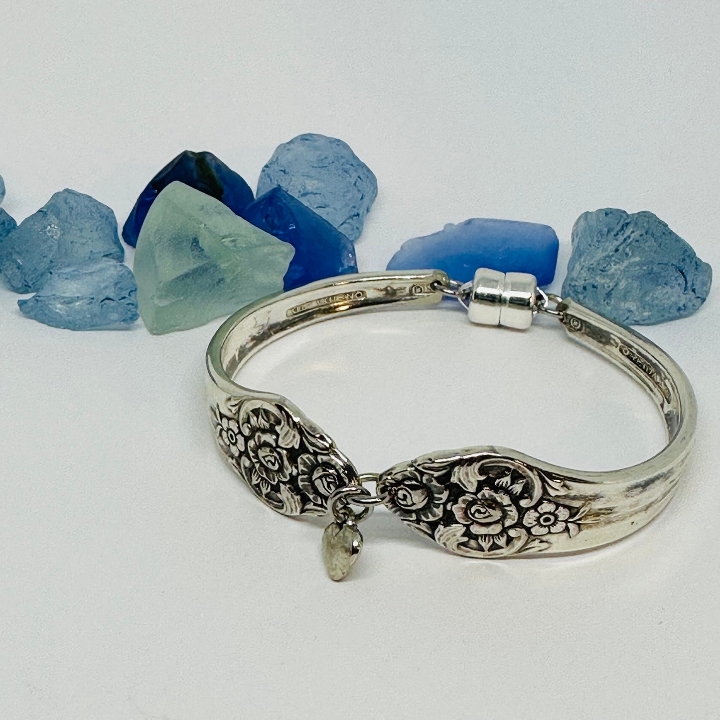 “Plantation” with Tiny Heart Charm - 1948 Spoon Bracelet | Vintage Silverware | Oneida | Up-Cycled Antique Silverware Spoon Bracelet
